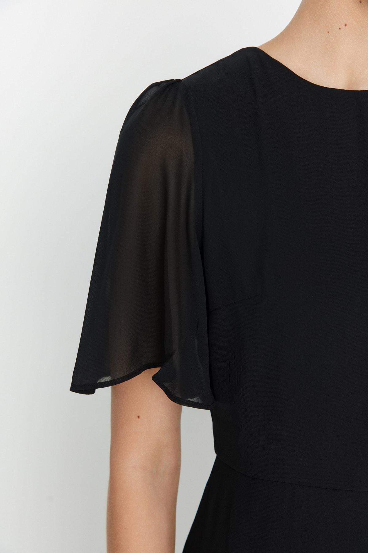 Black A-Line Crew Neck Dress, , large image number 3