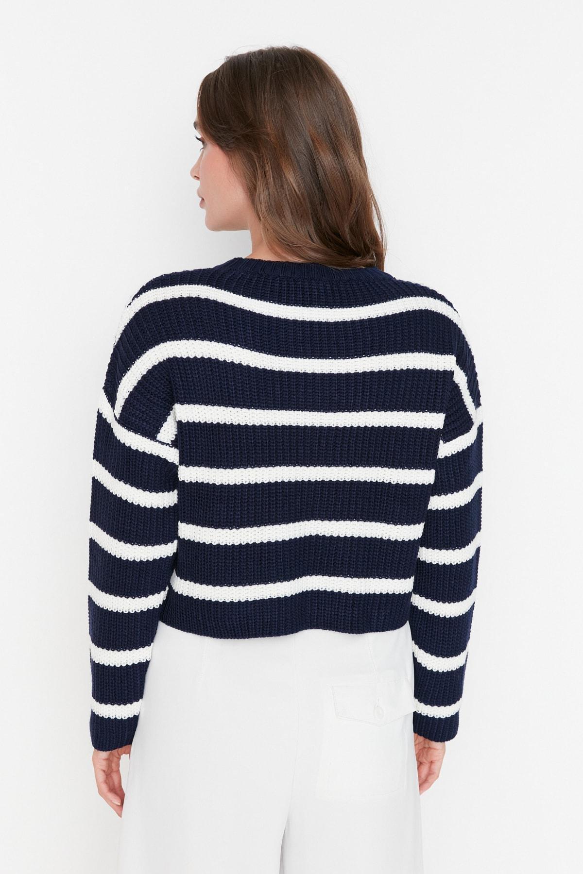 Navy Crew Neck Striped Sweater, , large image number 4