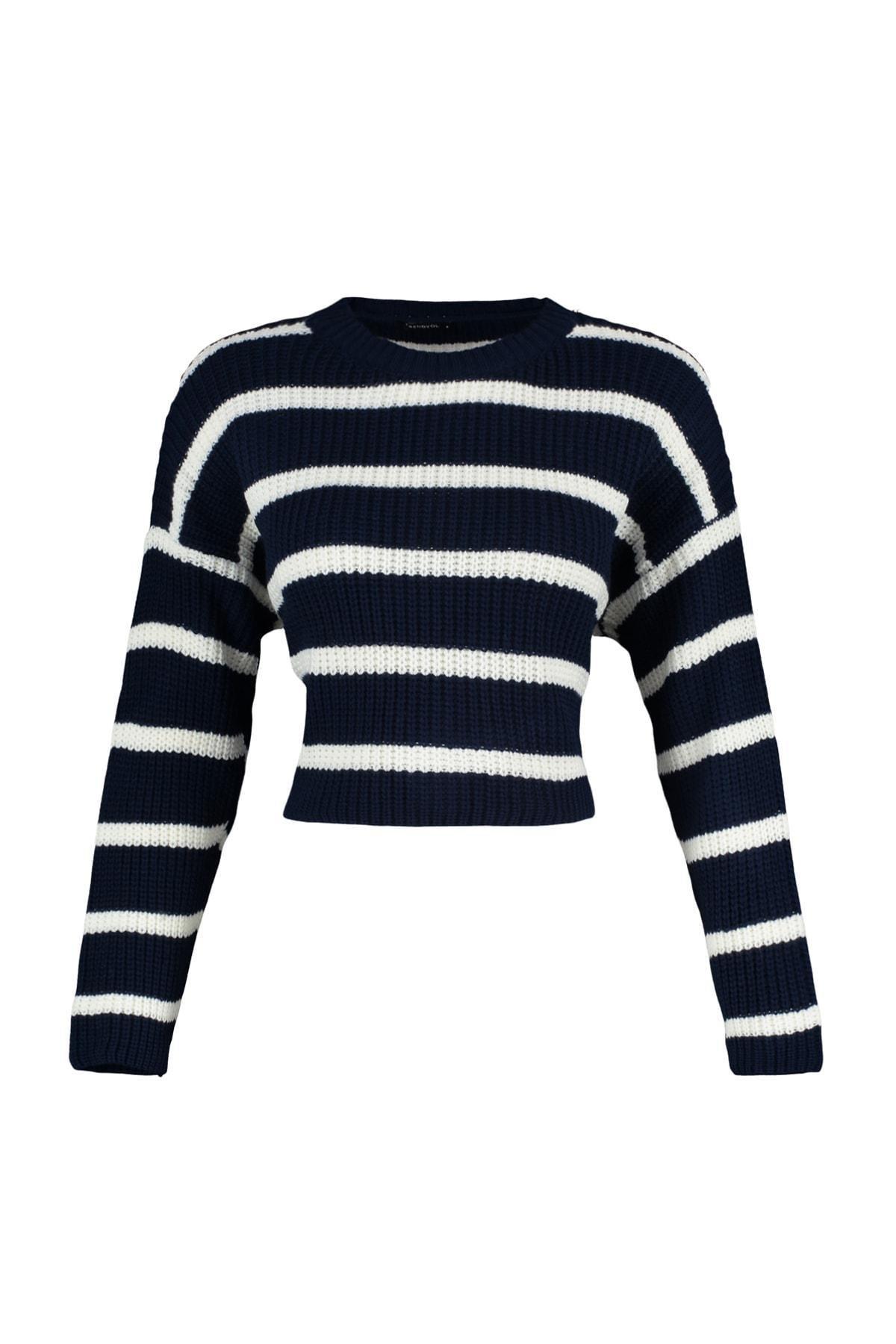 Navy Crew Neck Striped Sweater, , large image number 6