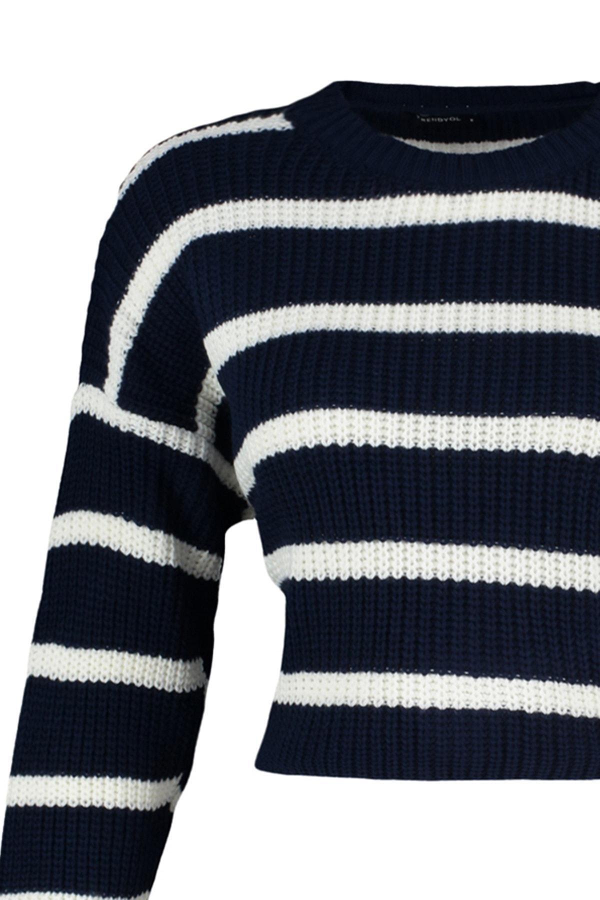 Navy Crew Neck Striped Sweater, , large image number 7
