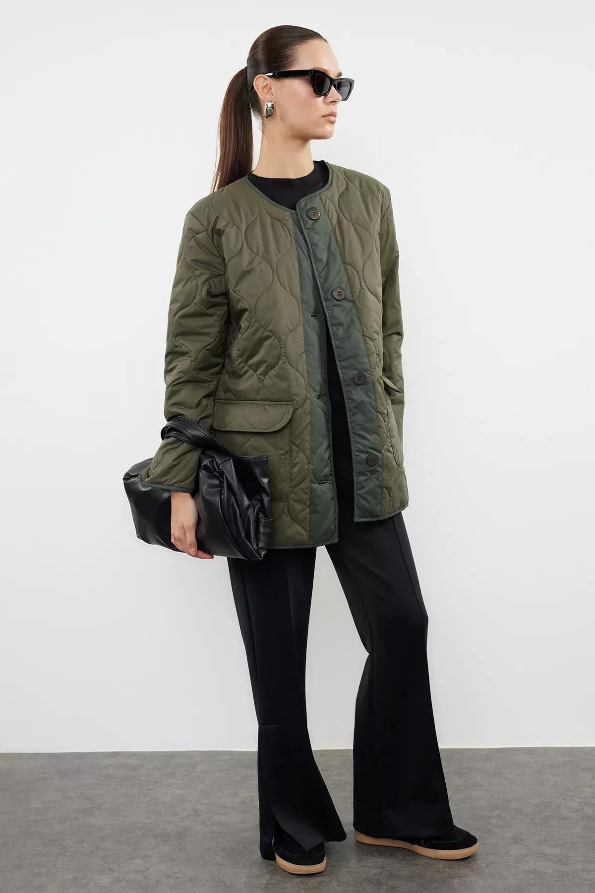 Khaki Crew Neck Jacket, Khaki, large image number 0