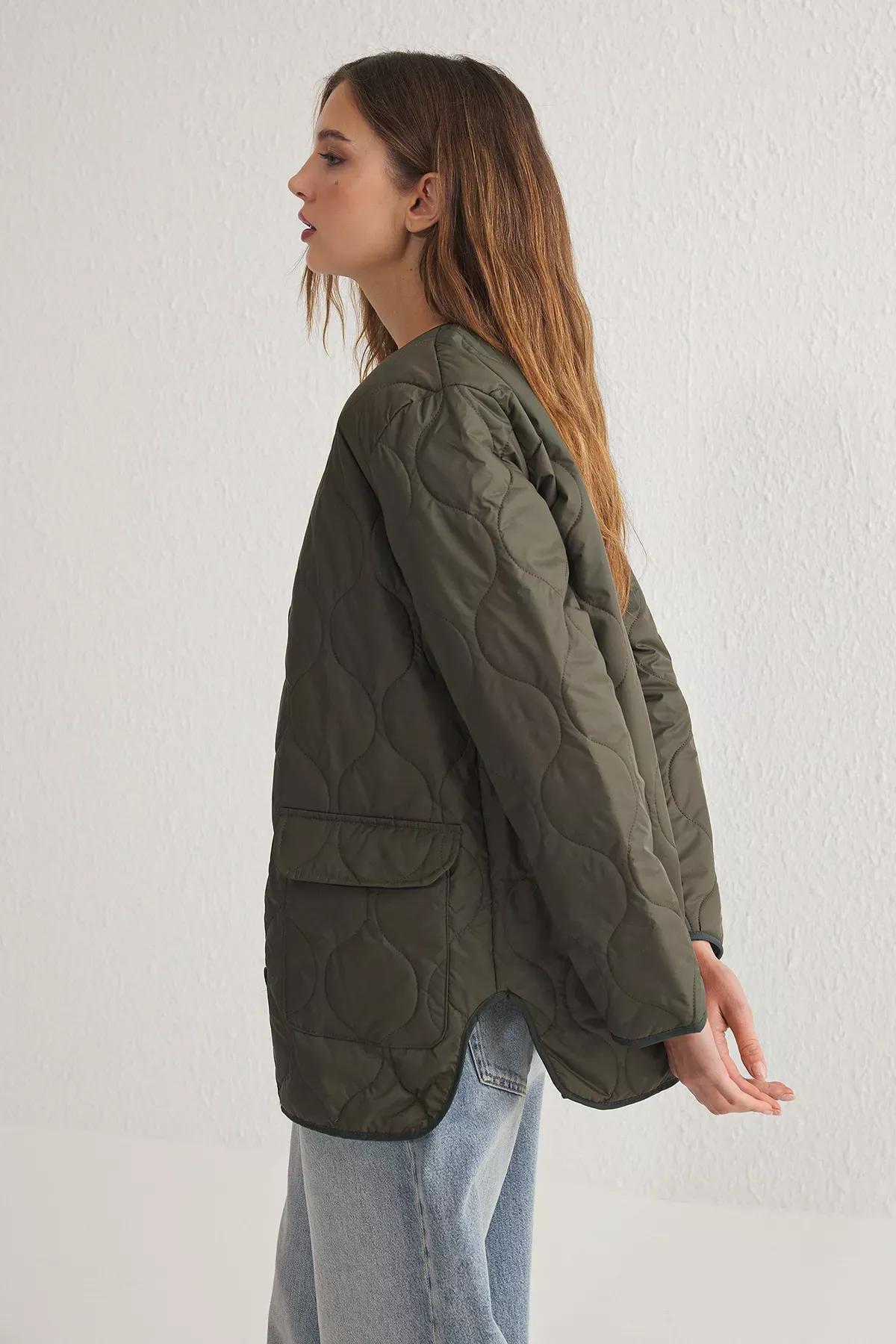 Khaki Crew Neck Jacket, Khaki, large image number 3