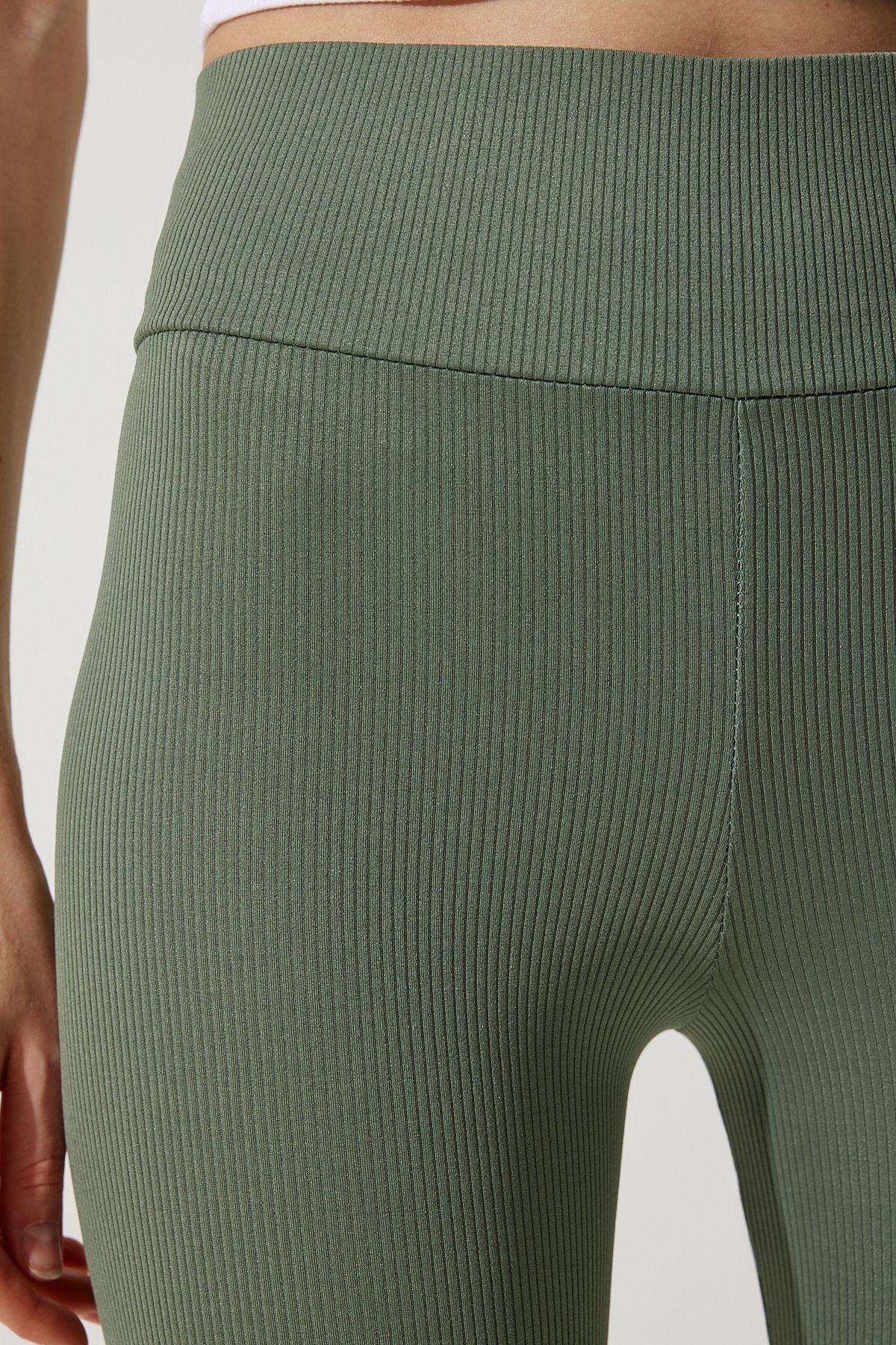 Green Ribbed Knit Leggings, , large image number 2