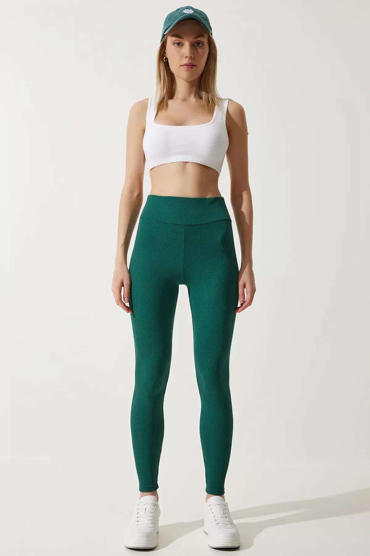 Green High-Waist Ribbed Tights, C101_5671, large image number 2