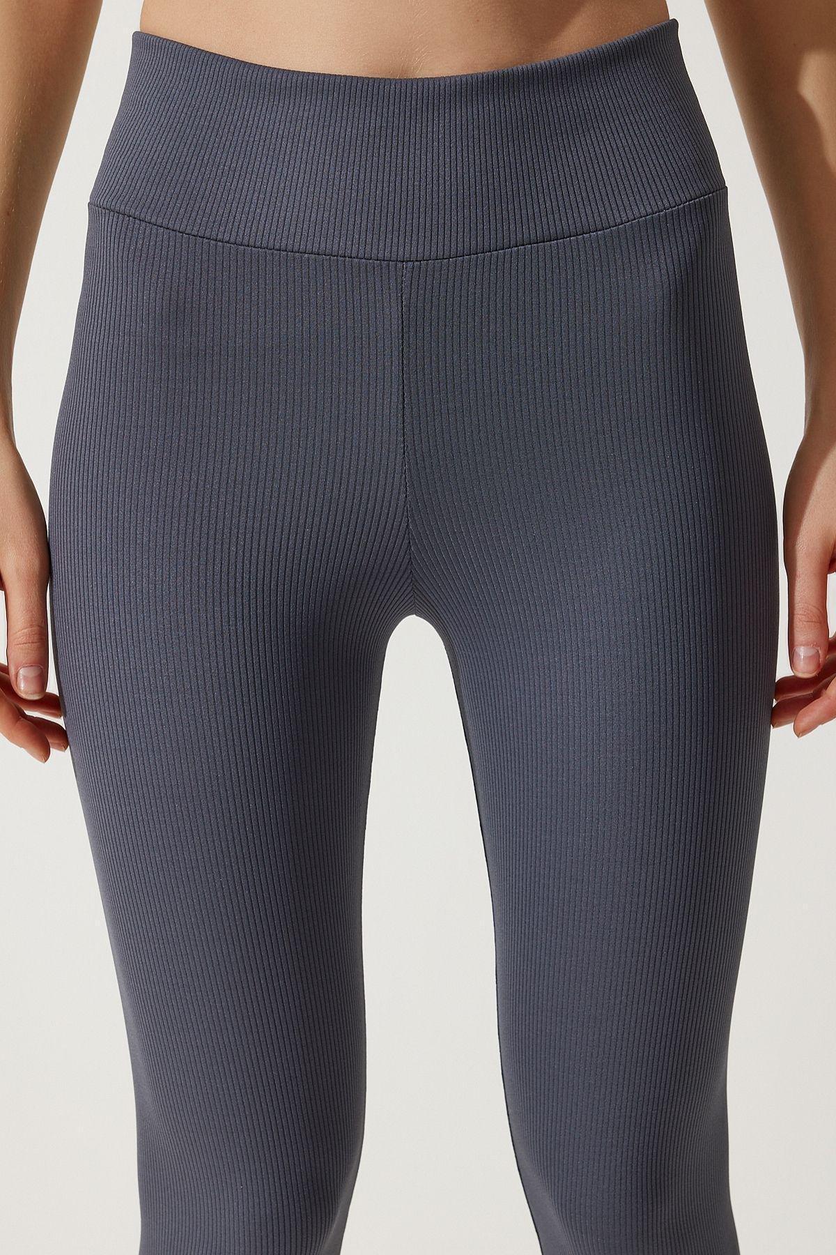 Womens Anthracite High Waist Ribbed Knitted Tights ZV00208, Single item, Anthracite, large image number 3