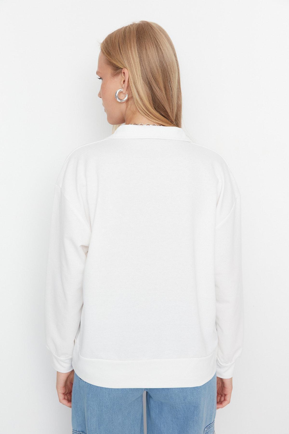 Trendyol - White Polo Neck Sweatshirt