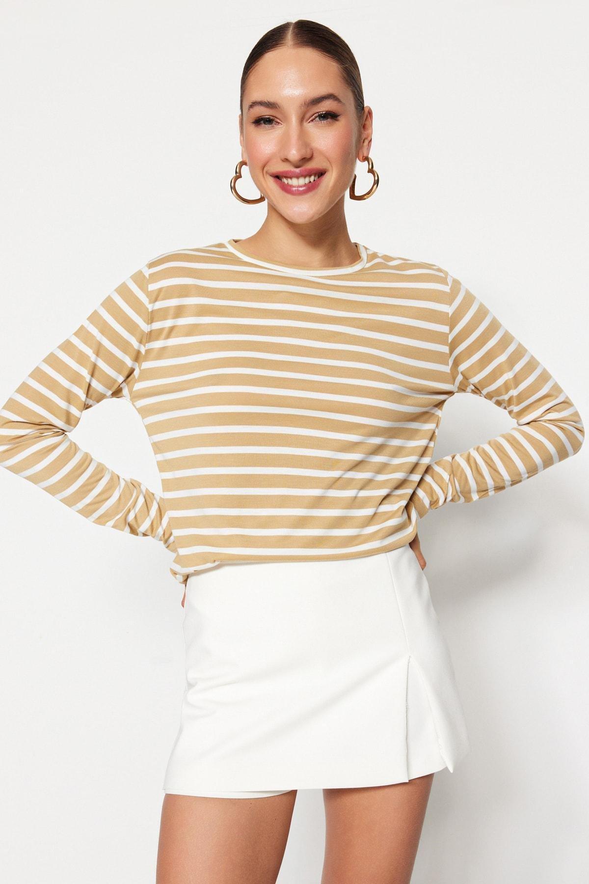 Beige Striped T-Shirt, , large image number 2