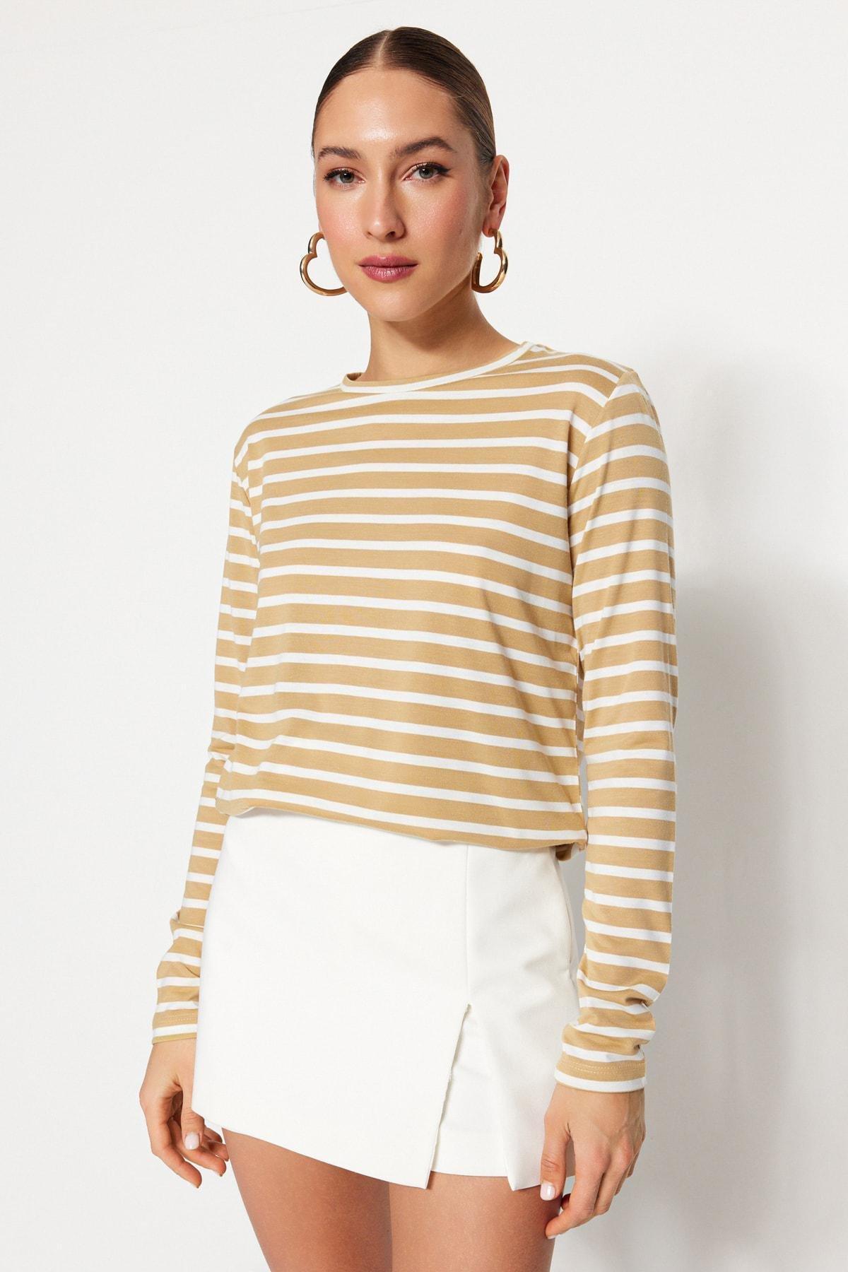 Beige Striped T-Shirt, , large image number 3