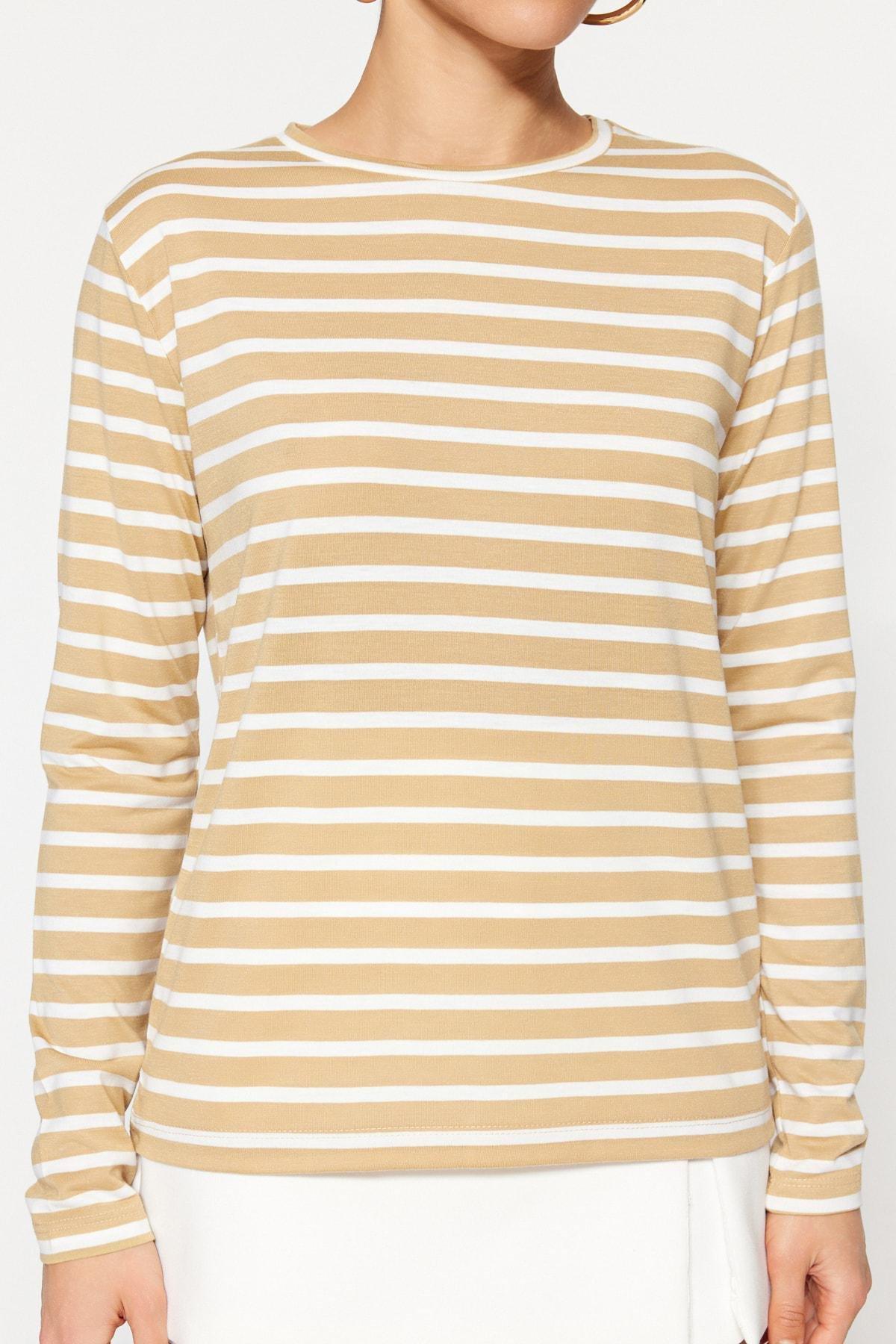 Beige Striped T-Shirt, , large image number 5