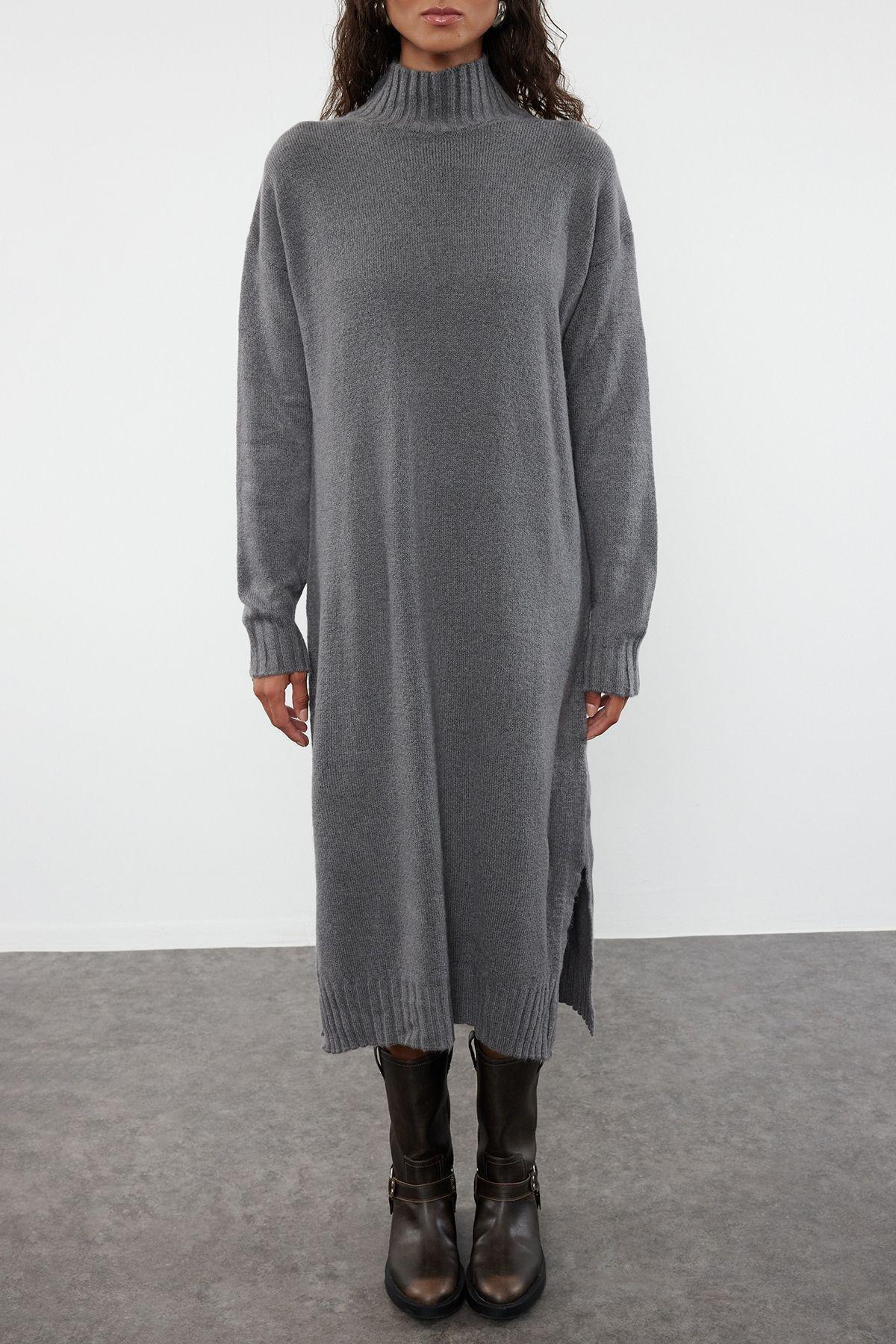 Anthracite Ribbed Sweater Midi Dress, , large image number 2