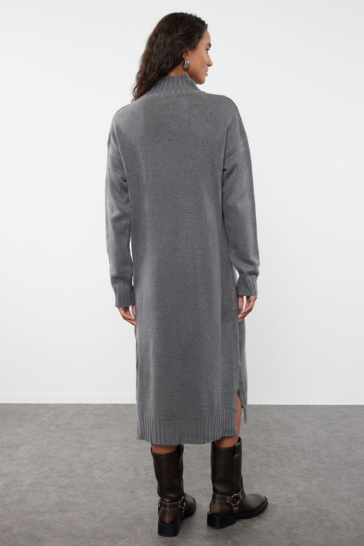 Anthracite Ribbed Sweater Midi Dress, , large image number 4