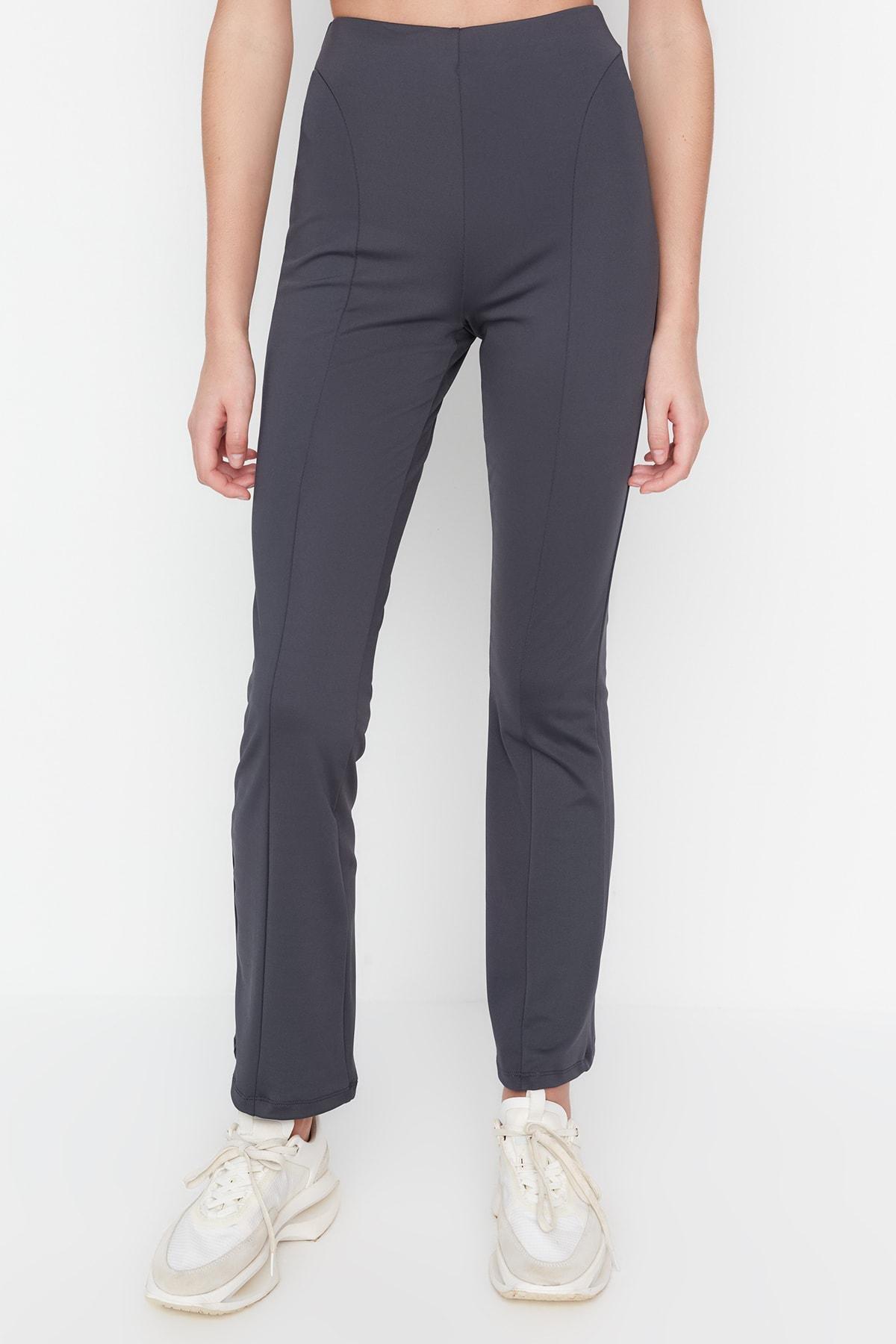 Trendyol - Gray Straight High Waist Sweatpants