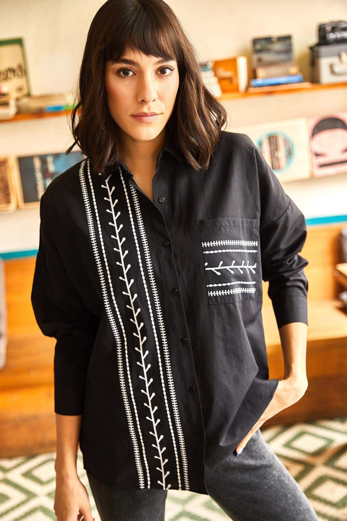Black Pocket Detailed Printed Shirt, , large image number 0