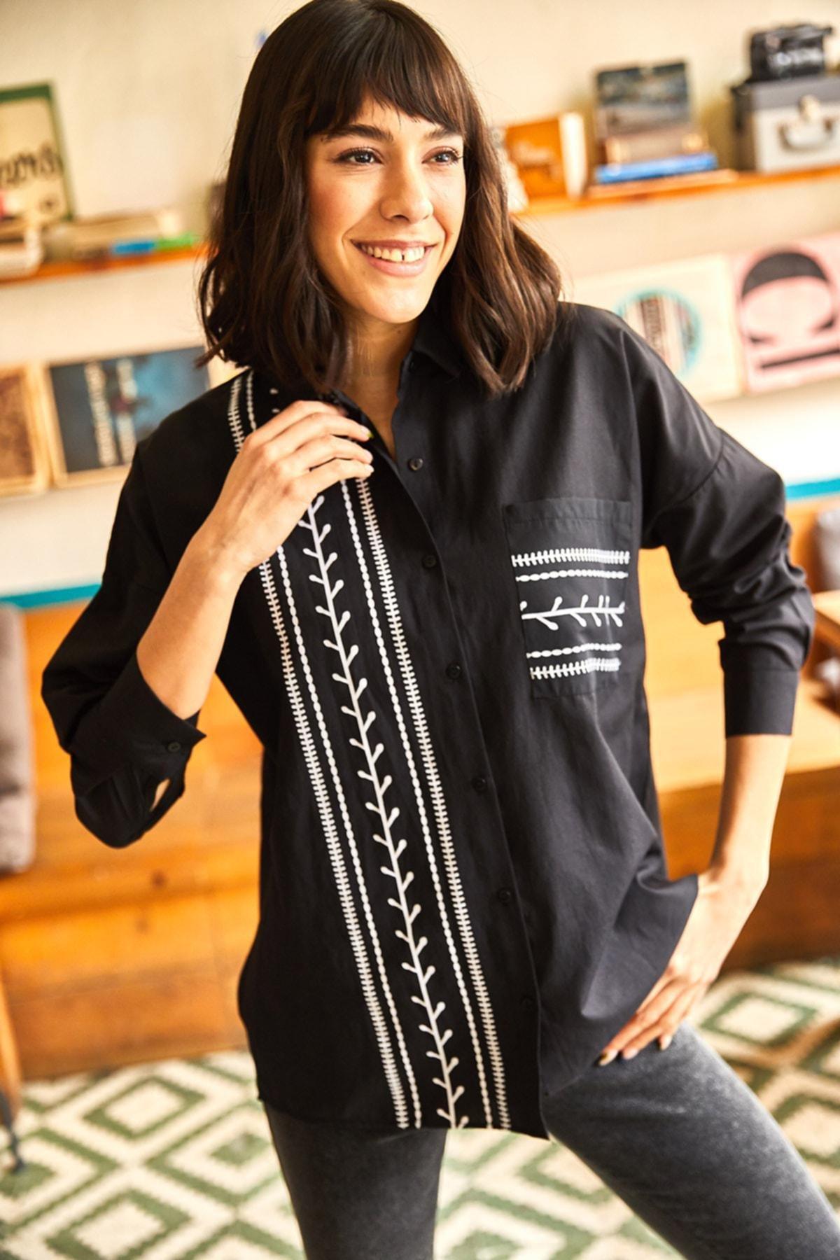 Black Pocket Detailed Printed Shirt, , large image number 1