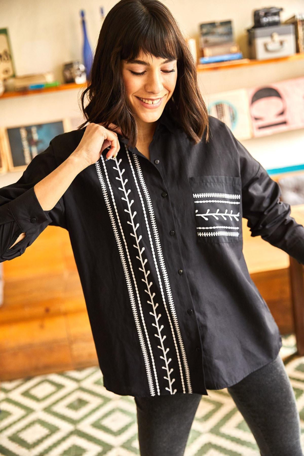 Black Pocket Detailed Printed Shirt, , large image number 2