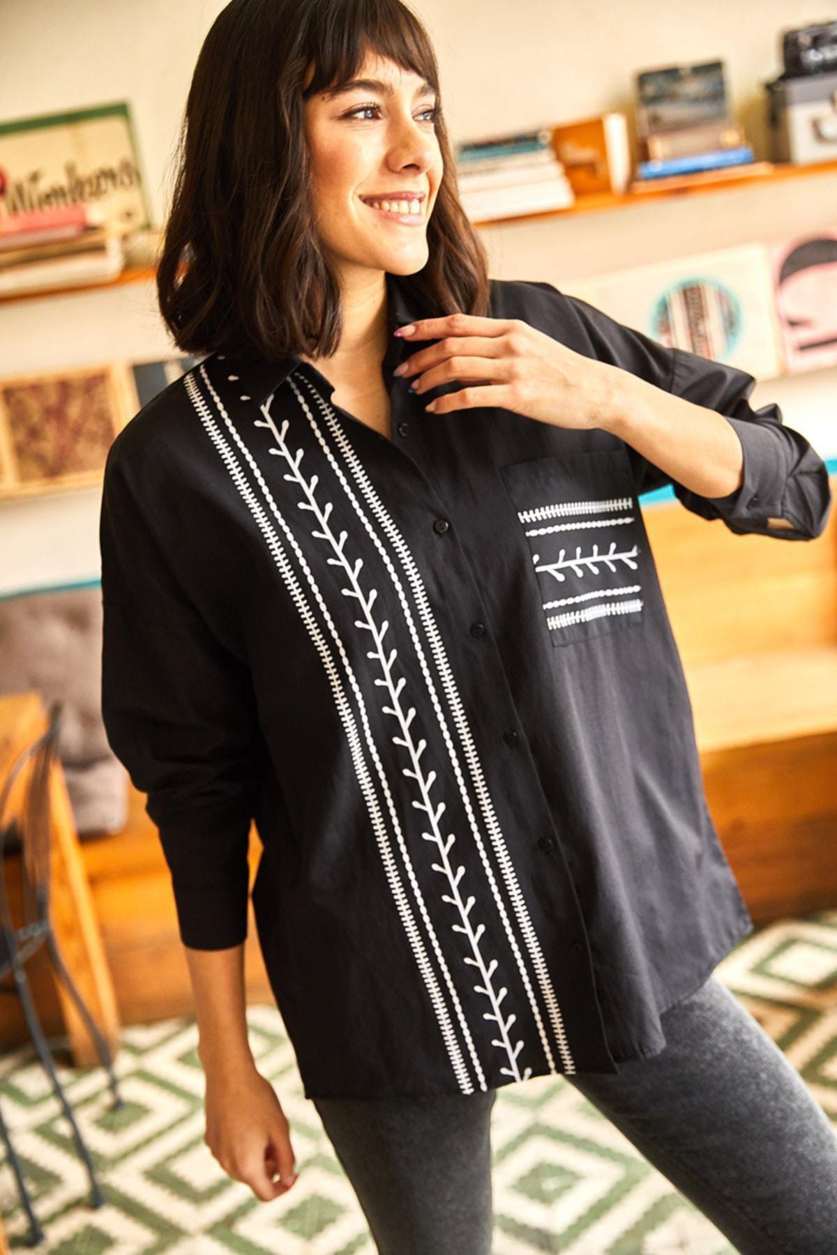 Black Pocket Detailed Printed Shirt, , large image number 3