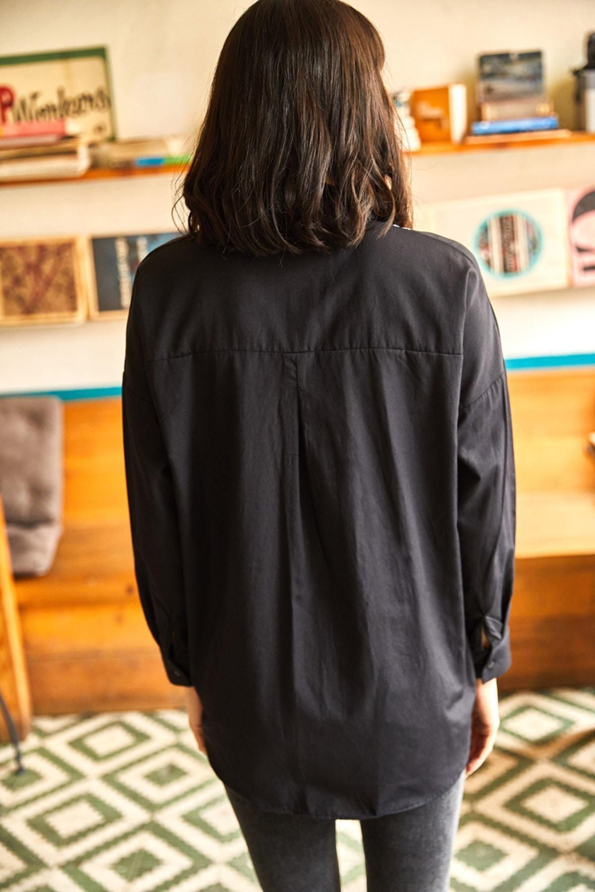 Black Pocket Detailed Printed Shirt, , large image number 4