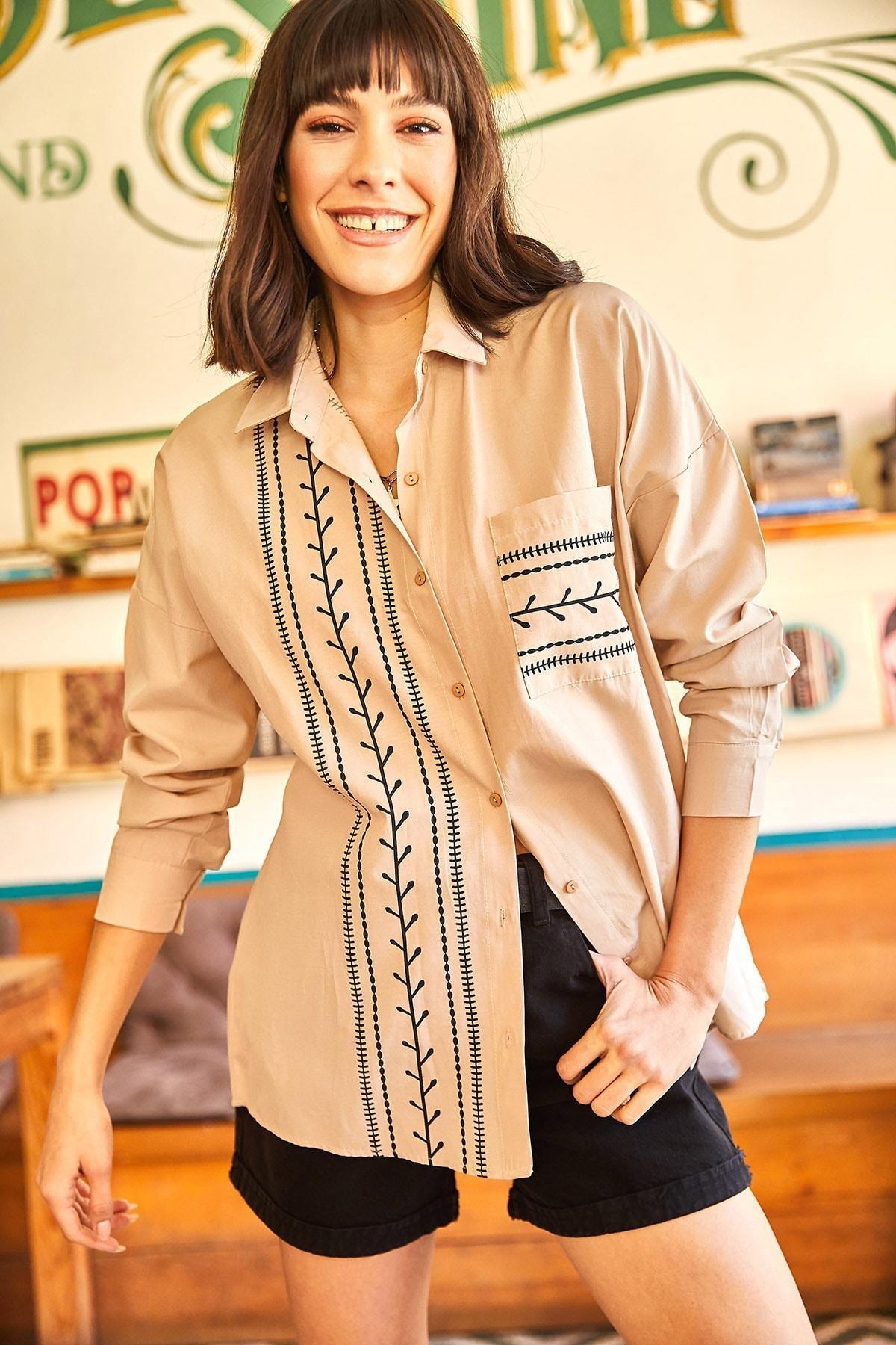 Beige Pocket Detailed Printed Woven Shirt, , large image number 0