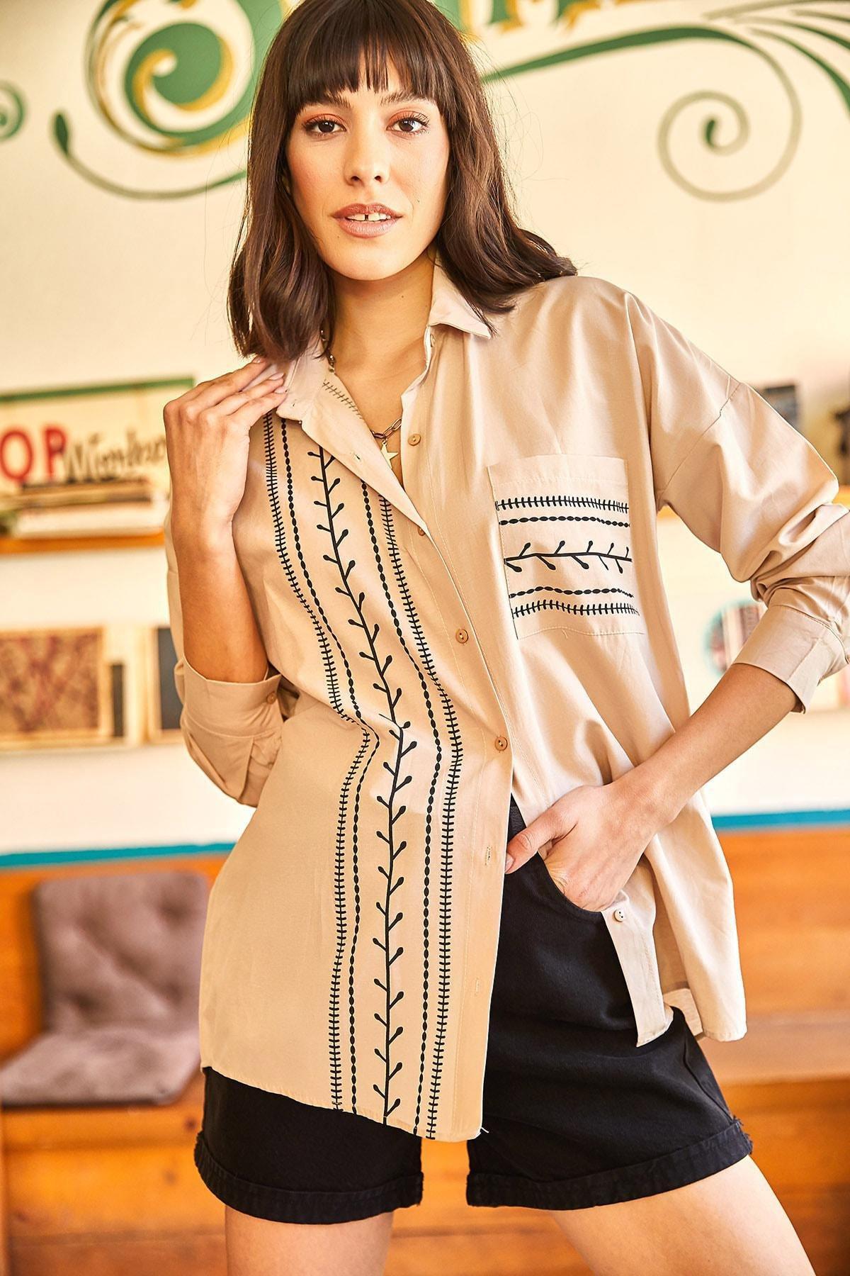 Beige Pocket Detailed Printed Woven Shirt, , large image number 1