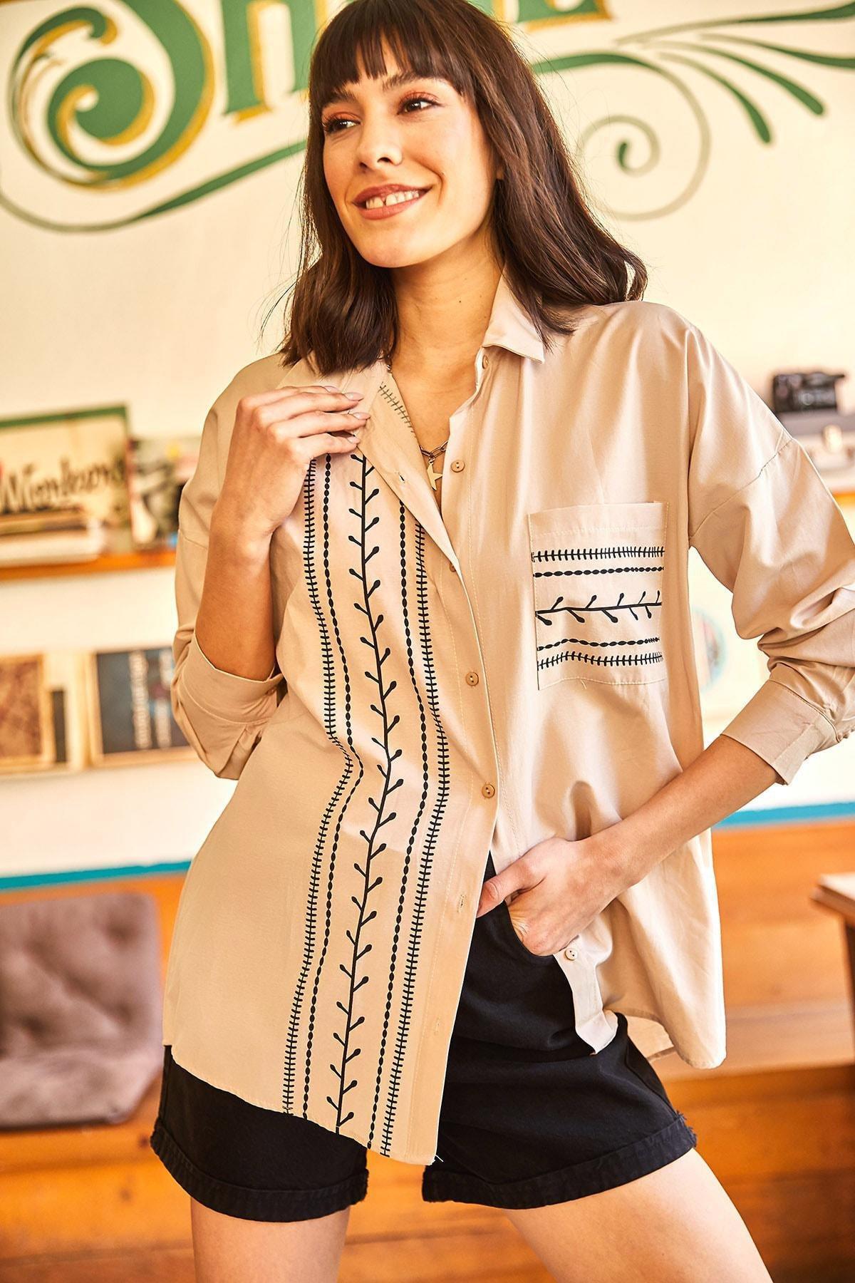 Beige Pocket Detailed Printed Woven Shirt, , large image number 2