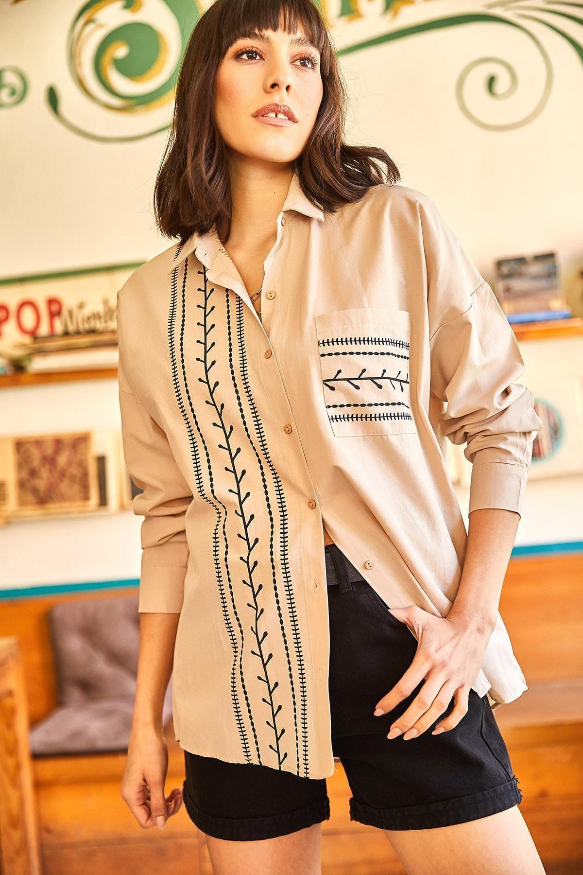 Beige Pocket Detailed Printed Woven Shirt, , large image number 3