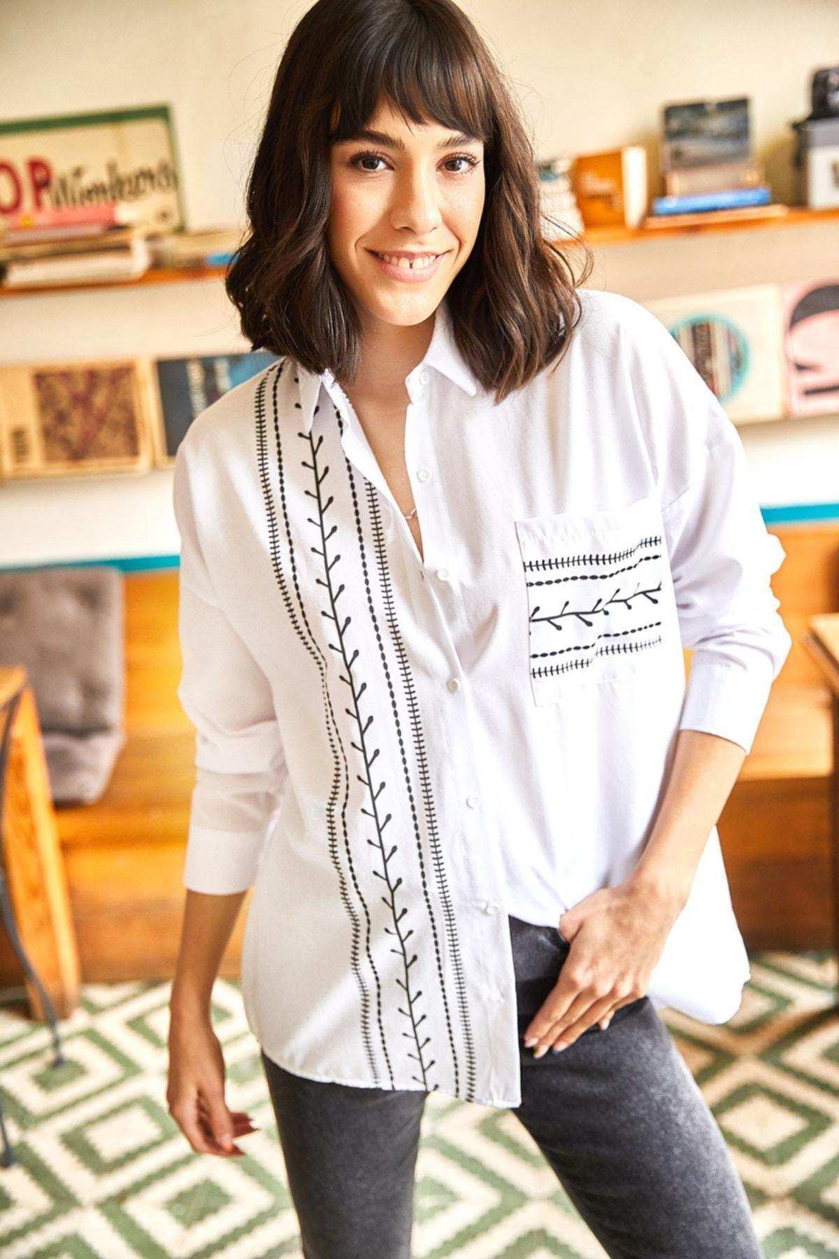 White Pocket Detailed Printed Woven Shirt, , large image number 2