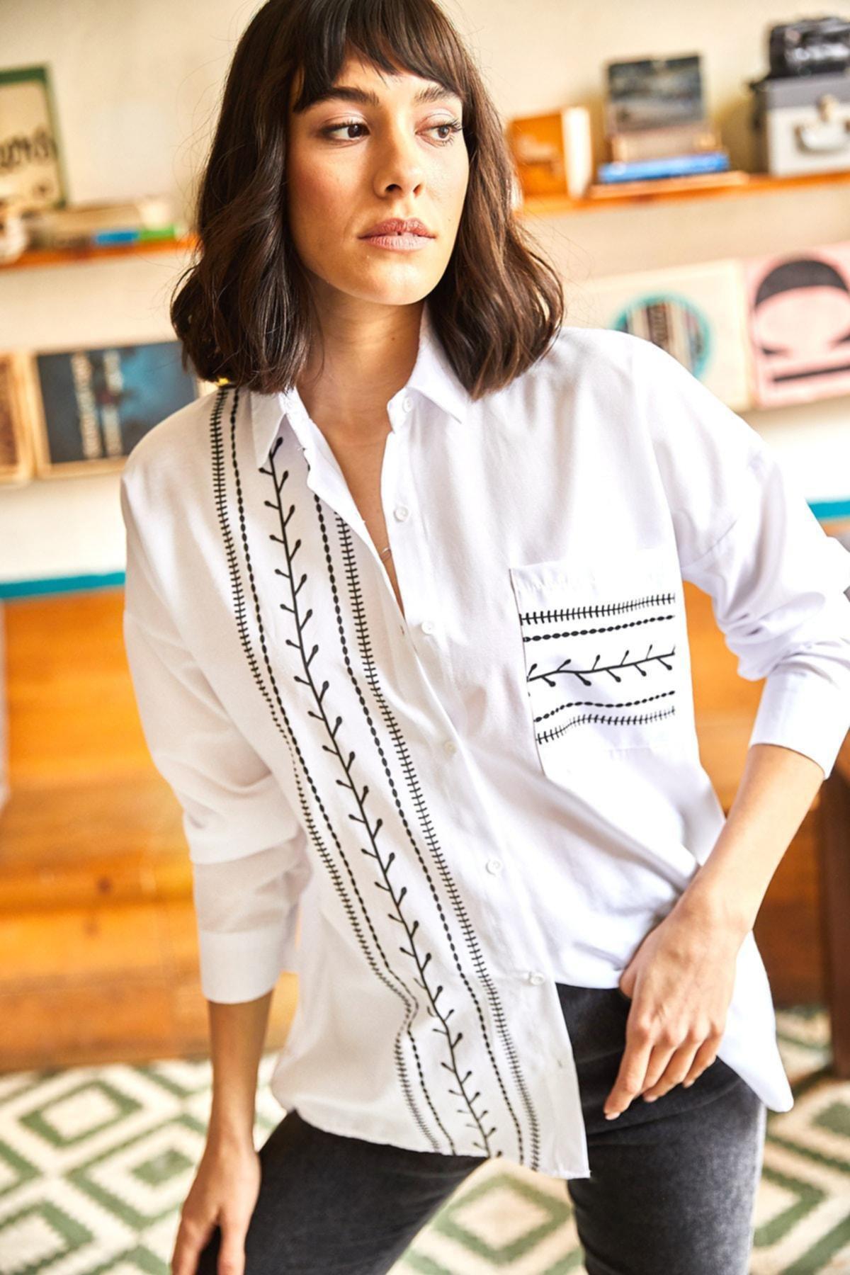 White Pocket Detailed Printed Woven Shirt, , large image number 3