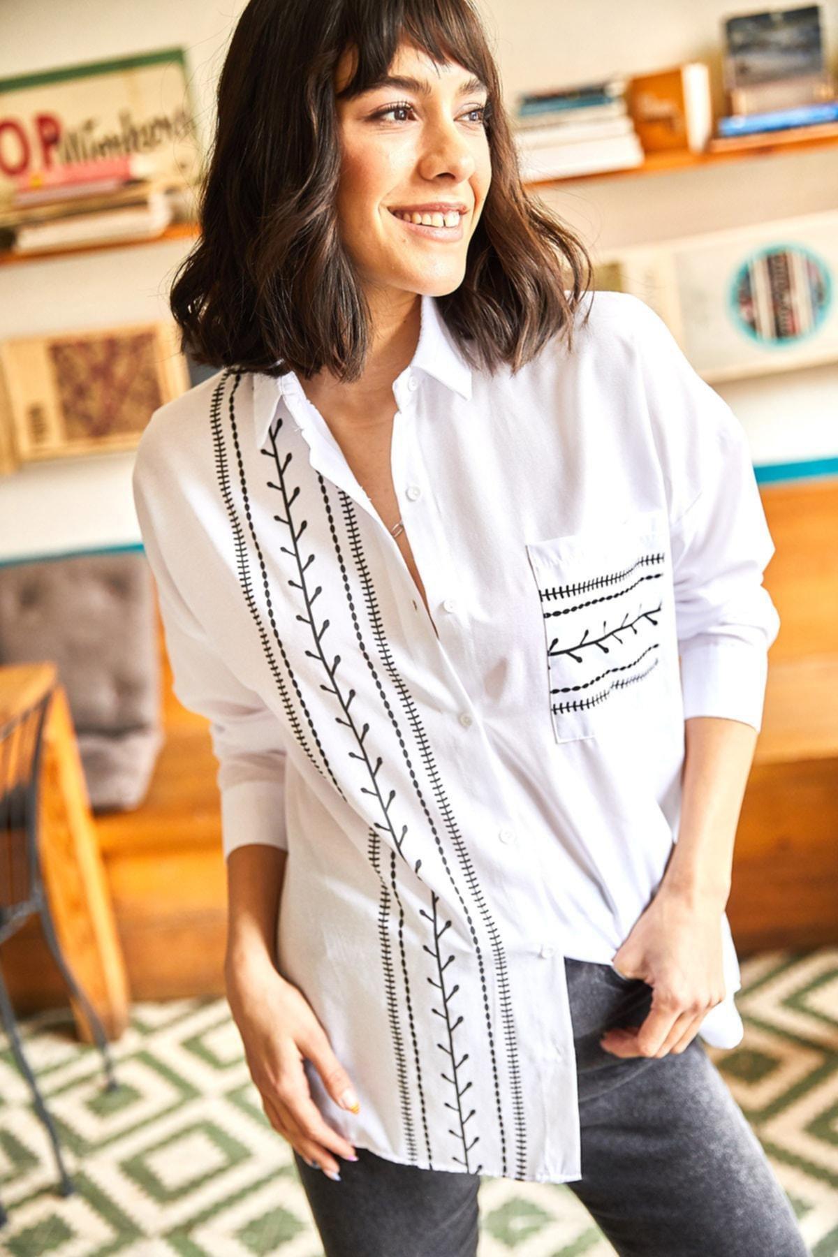 White Pocket Detailed Printed Woven Shirt, , large image number 4
