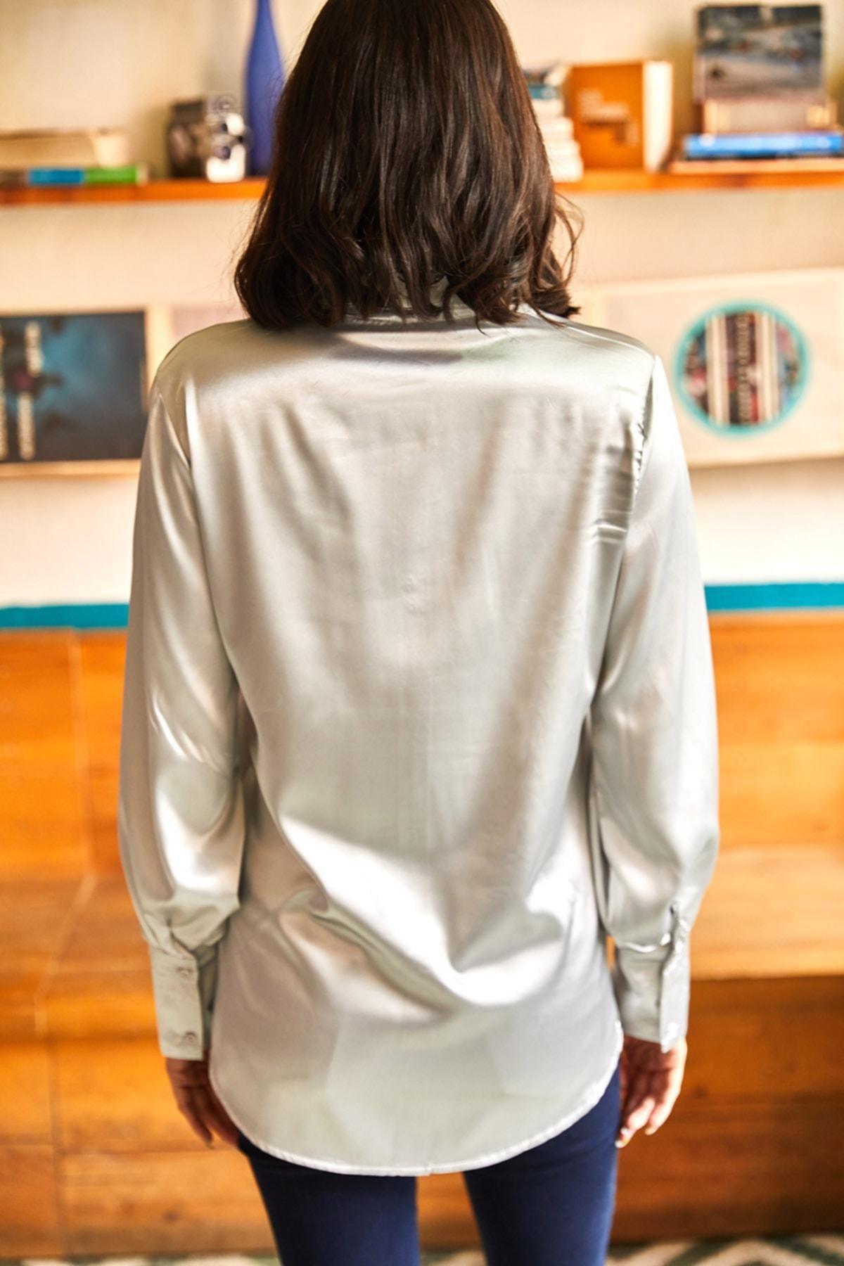 Silver Satin Finish Blouse, , large image number 2