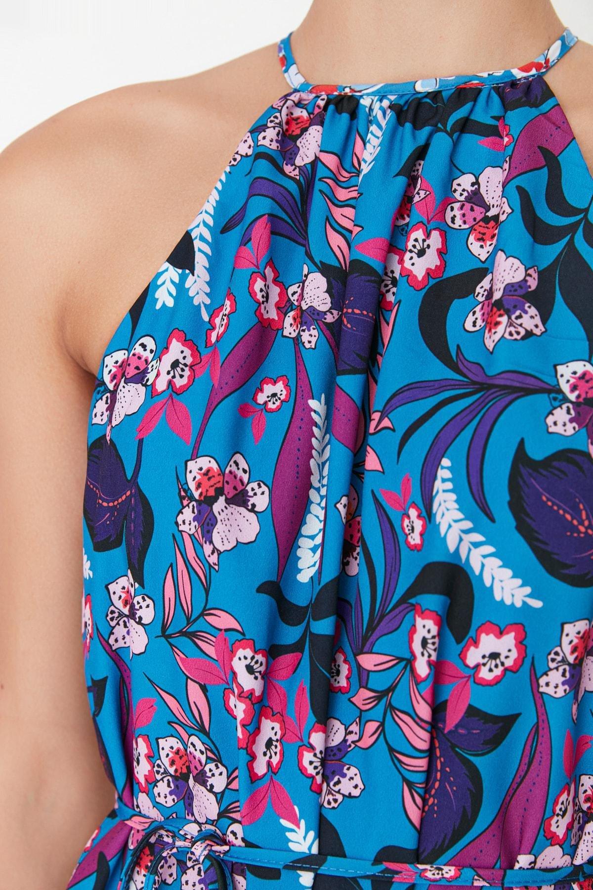 Blue Floral A-Line Dress, Blue, large image number 3