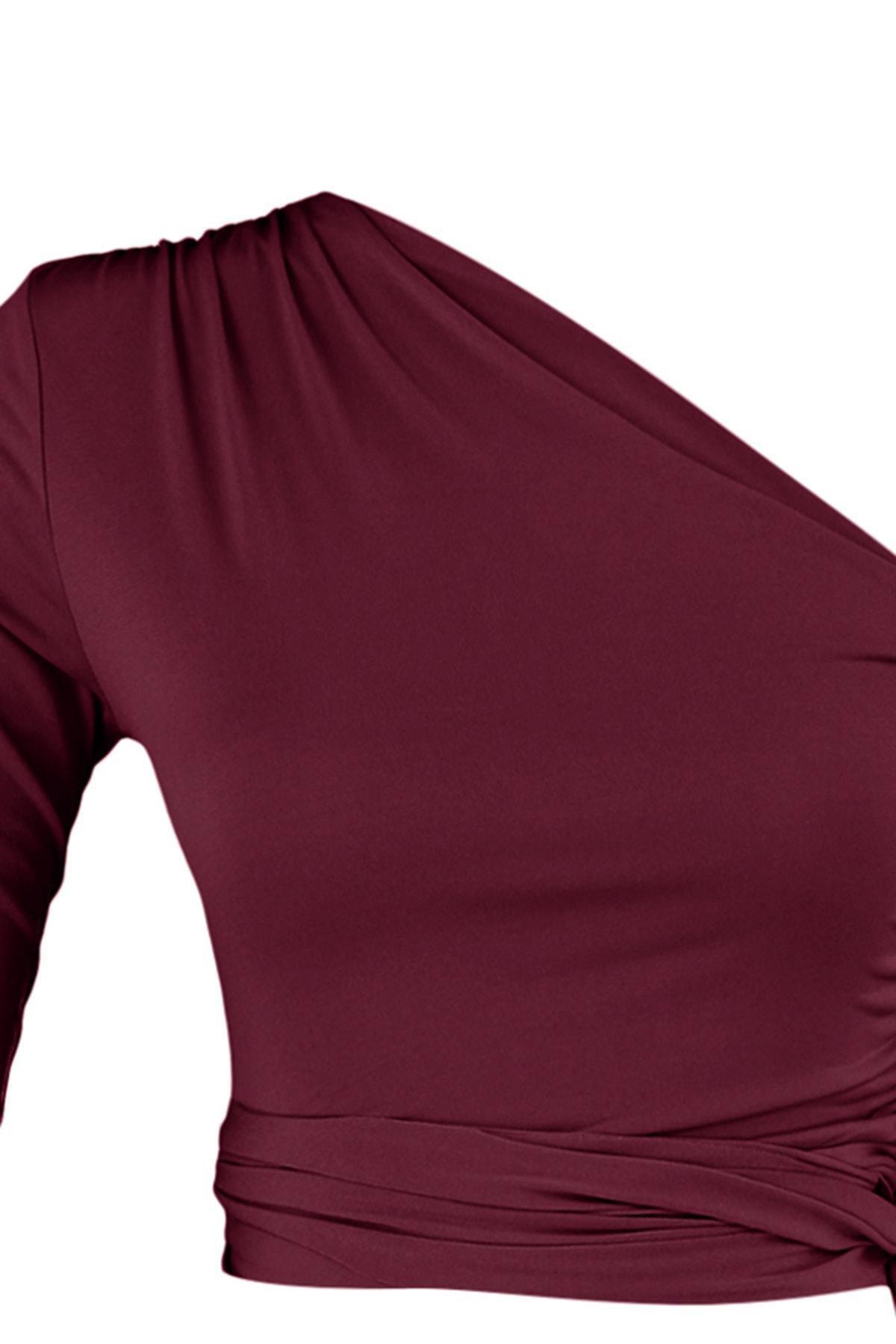 Burgundy Asymmetrical Collar Blouse, , large image number 6