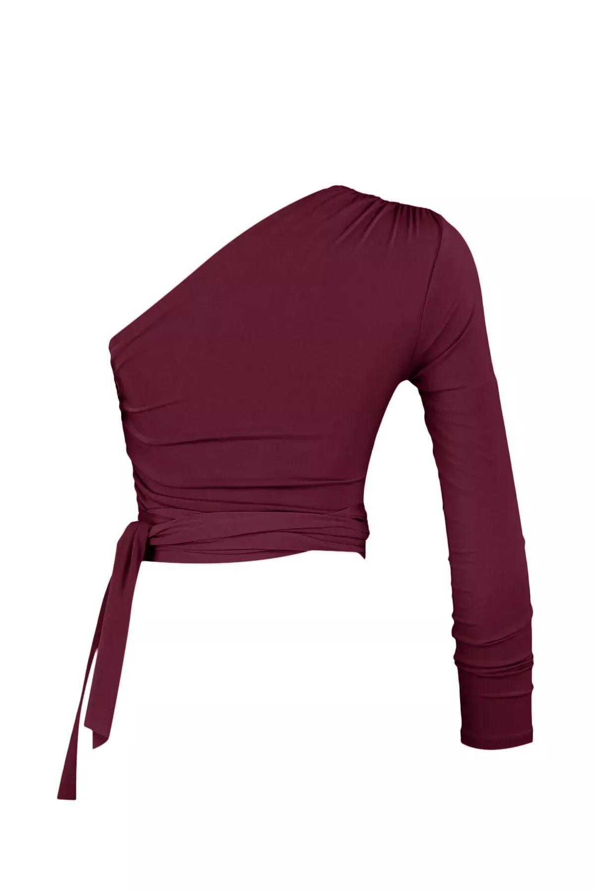 Burgundy Asymmetrical Collar Blouse, , large image number 6
