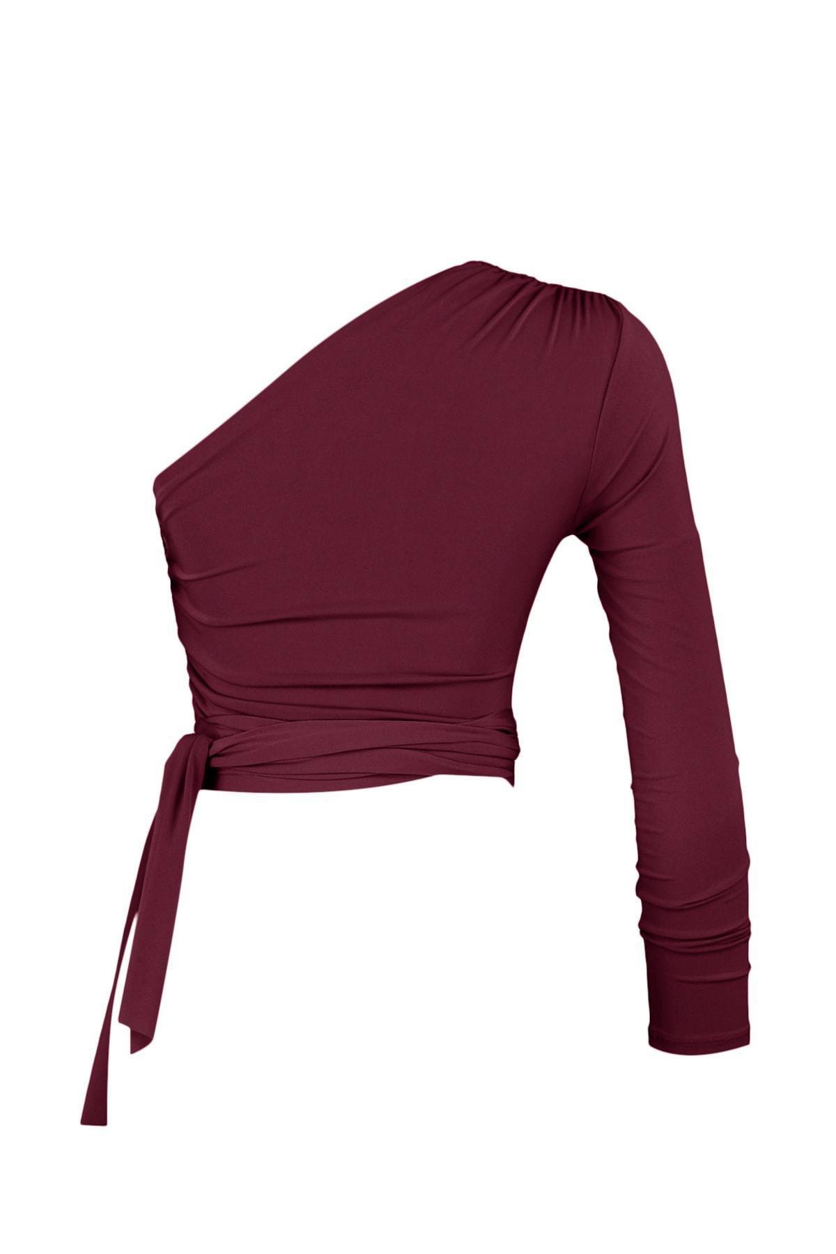 Burgundy Asymmetrical Collar Blouse, , large image number 7