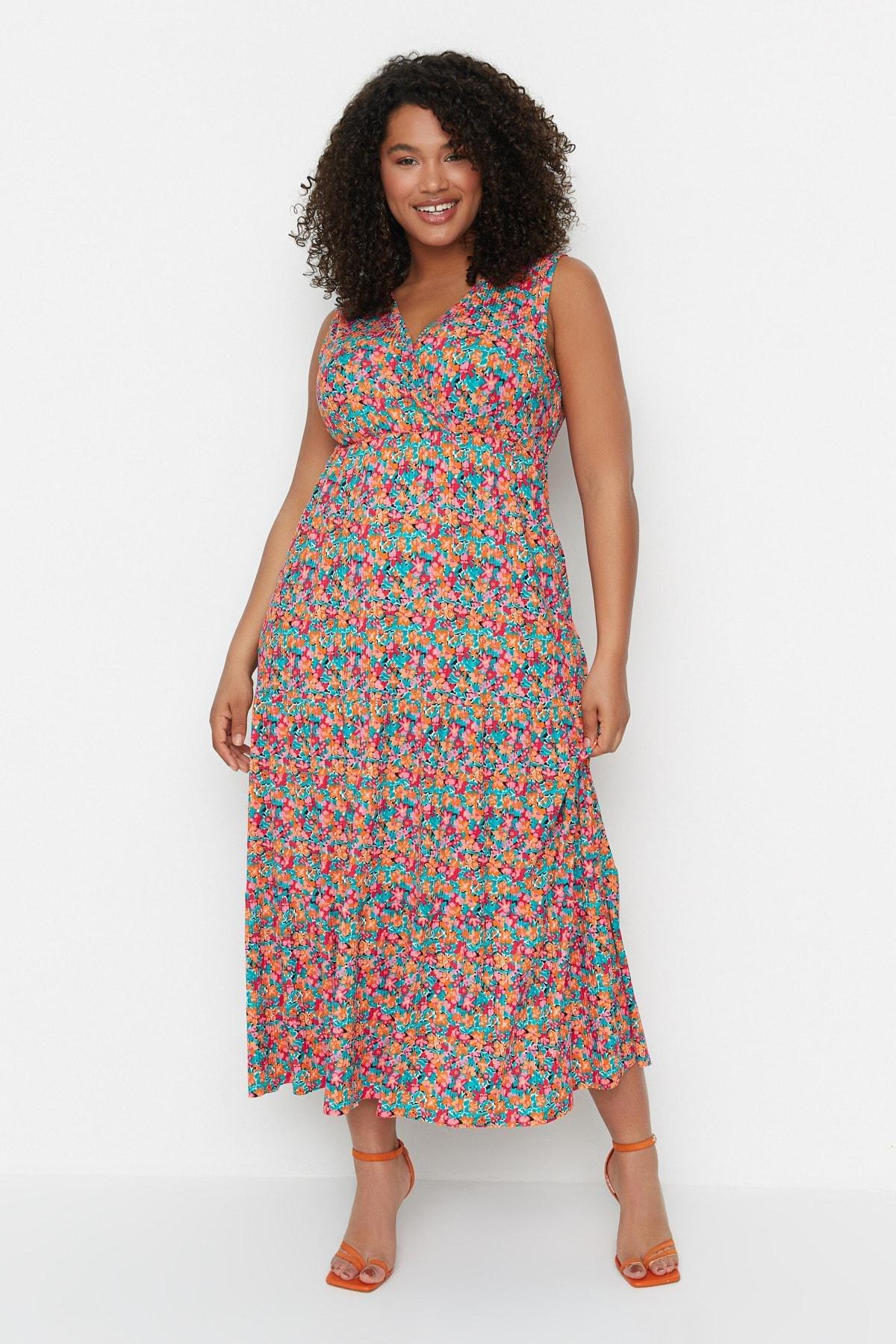 Multicolour Floral Plus Size Dress, , large image number 0