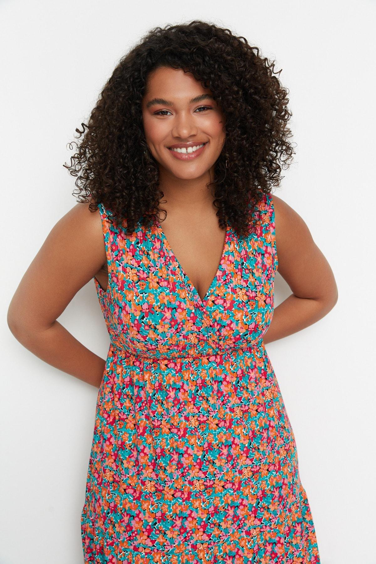 Multicolour Floral Plus Size Dress, , large image number 1