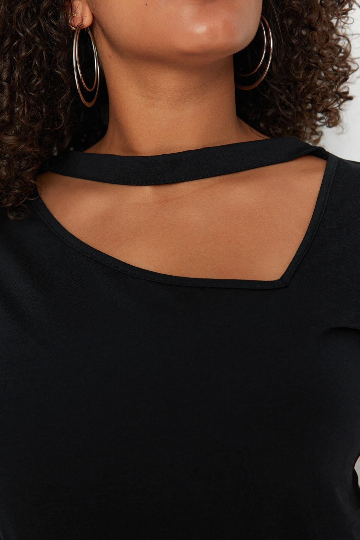 Black Crew Neck Plus Size T-Shirt, , large image number 2