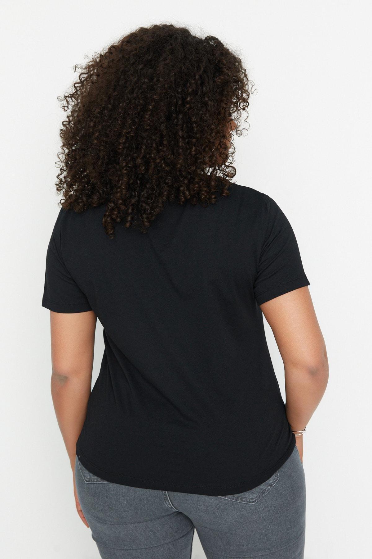 Black Crew Neck Plus Size T-Shirt, , large image number 4