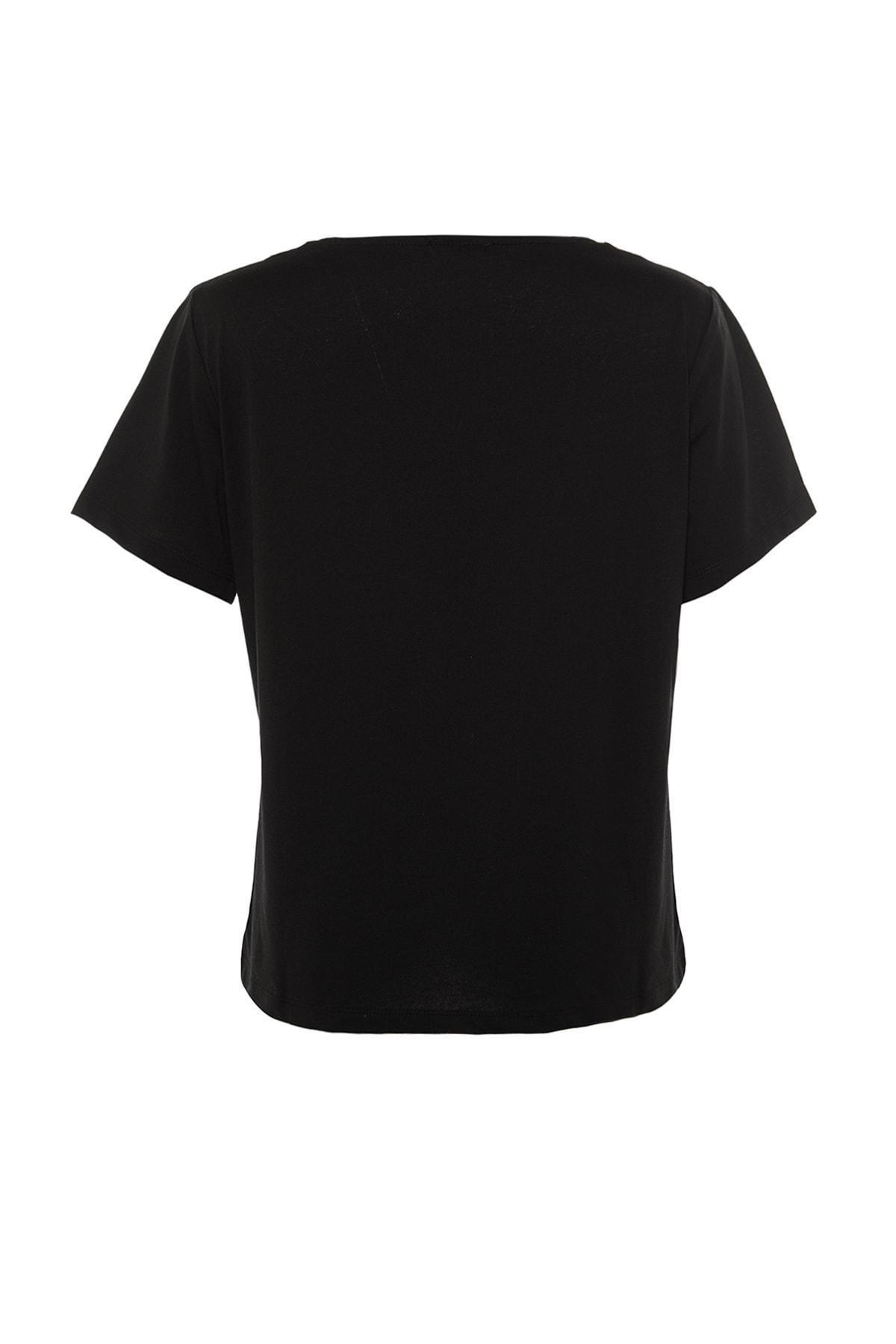 Black Crew Neck Plus Size T-Shirt, , large image number 6