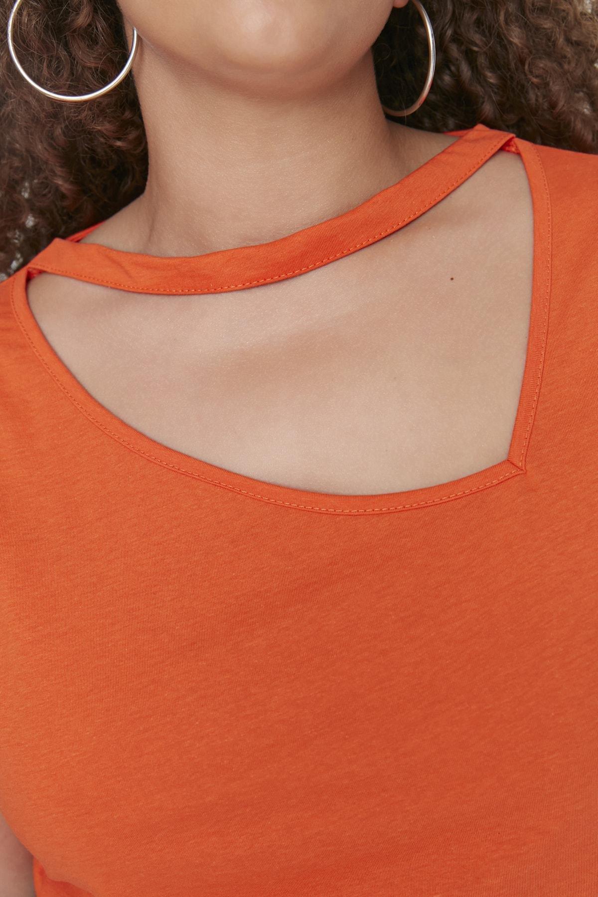 Orange Crew Neck Plus Size T-Shirt, , large image number 2