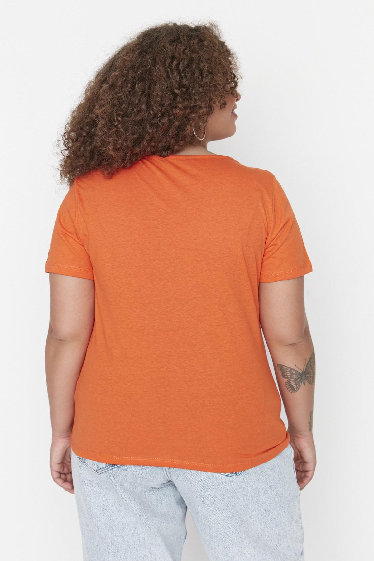 Trendyol - Orange Crew Neck Plus Size T-Shirt