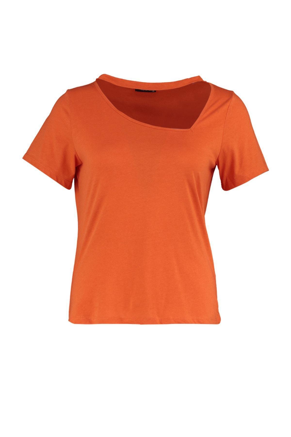 Trendyol - Orange Crew Neck Plus Size T-Shirt