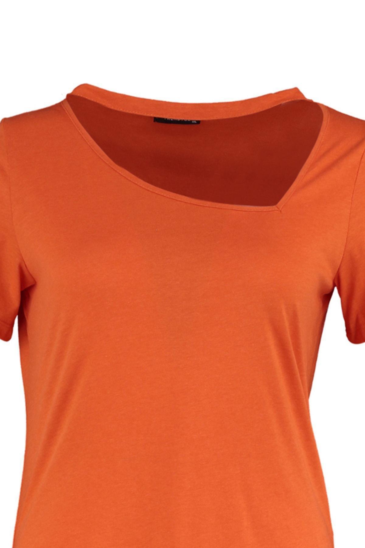 Orange Crew Neck Plus Size T-Shirt, , large image number 6