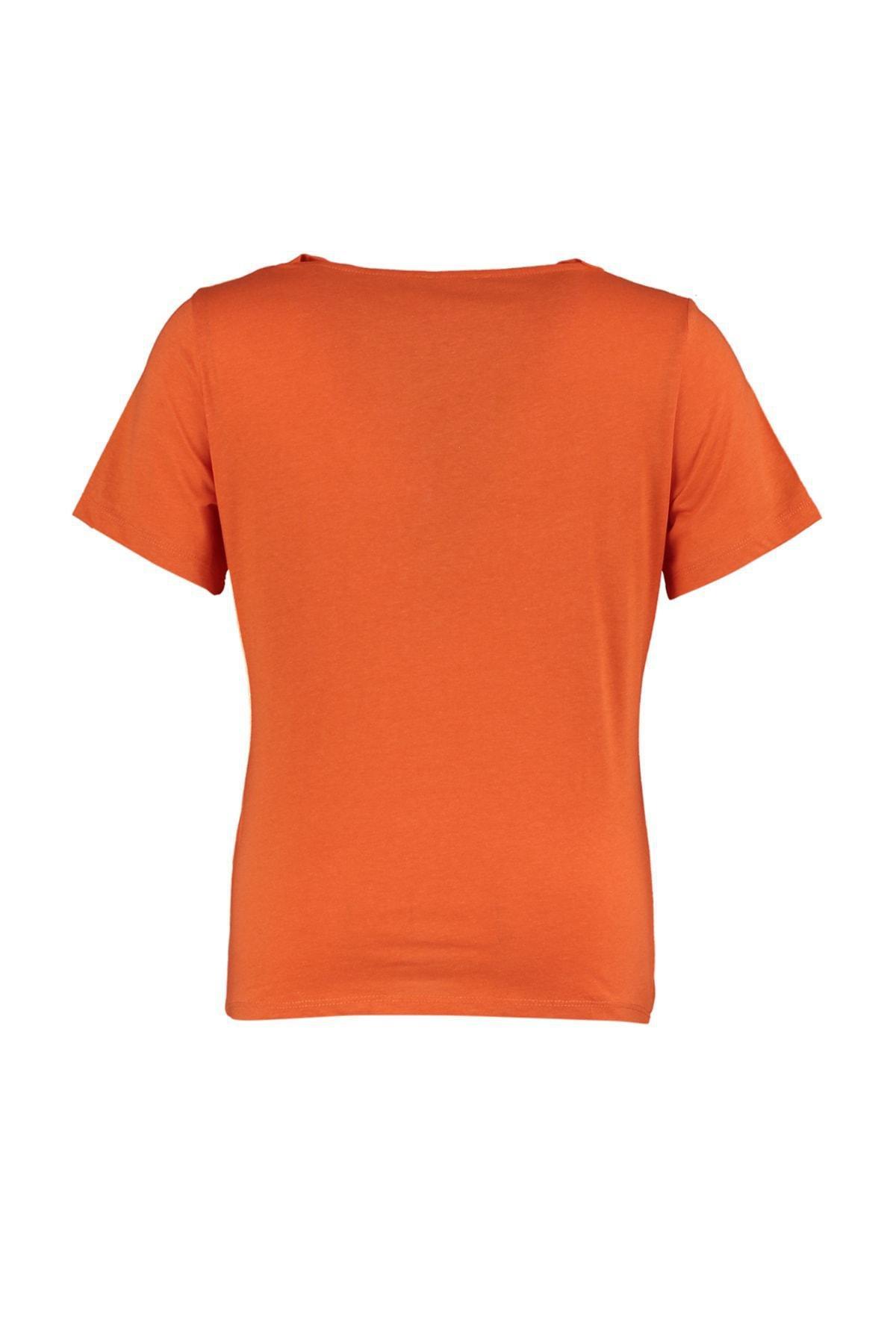 Orange Crew Neck Plus Size T-Shirt, , large image number 7