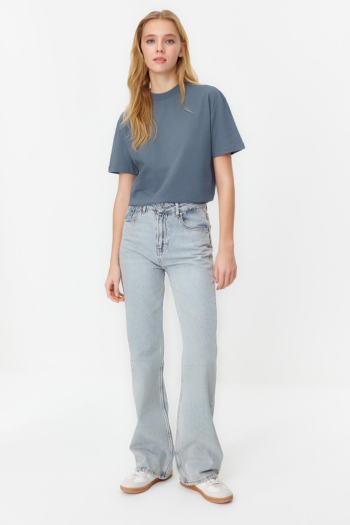 Gray Basic Stand Collar Knitted T-Shirt, C101_1573, large image number 2