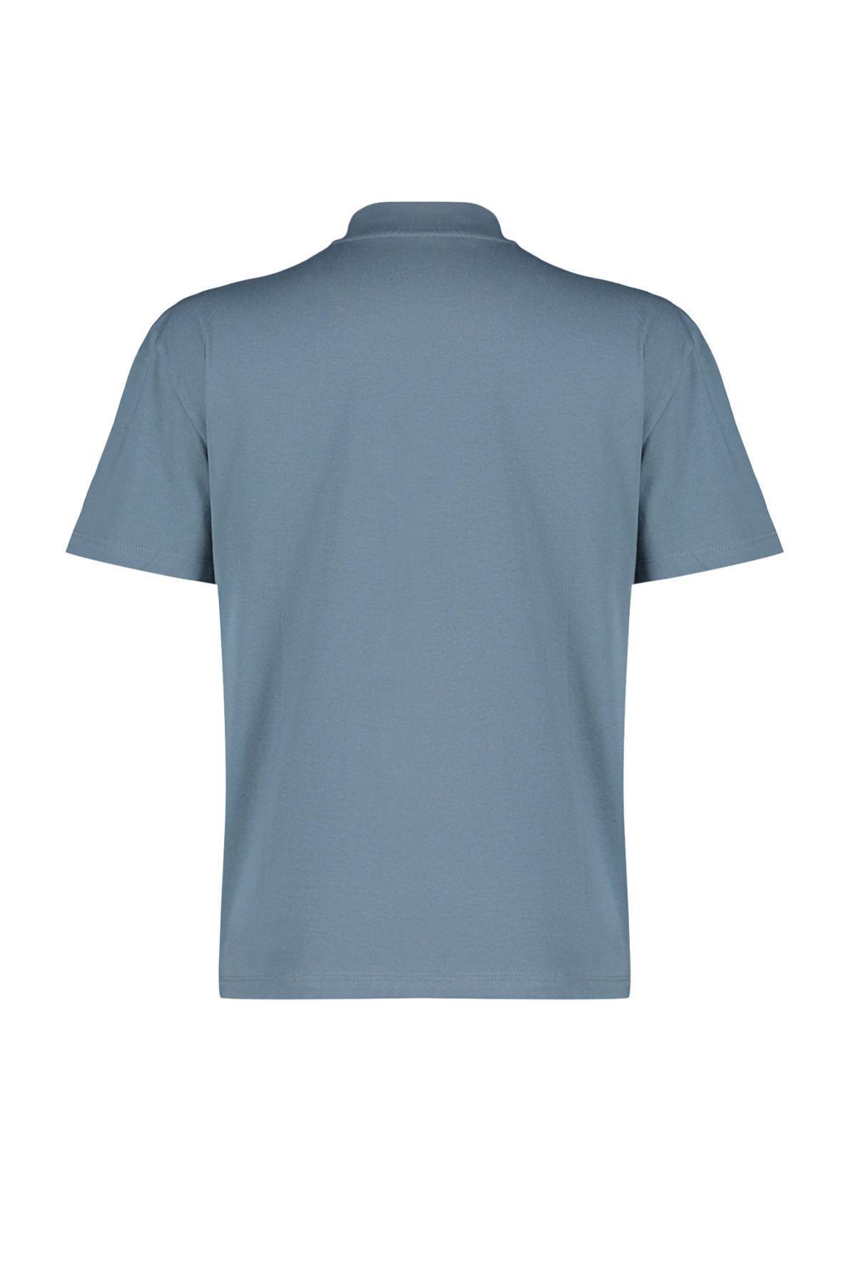 Gray Basic Stand Collar Knitted T-Shirt, C101_1573, large image number 6