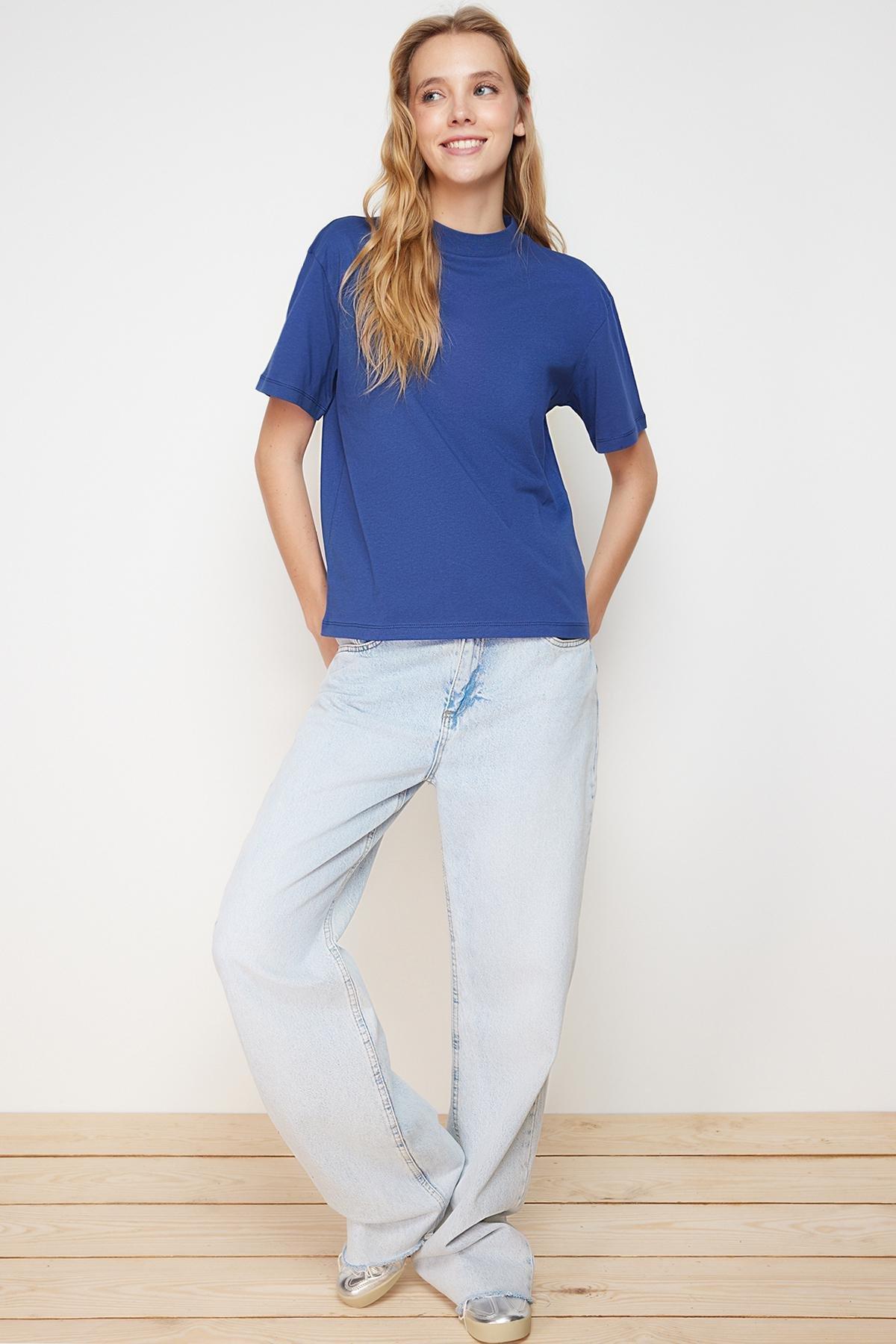 Navy Standing Collar T-Shirt, , large image number 1
