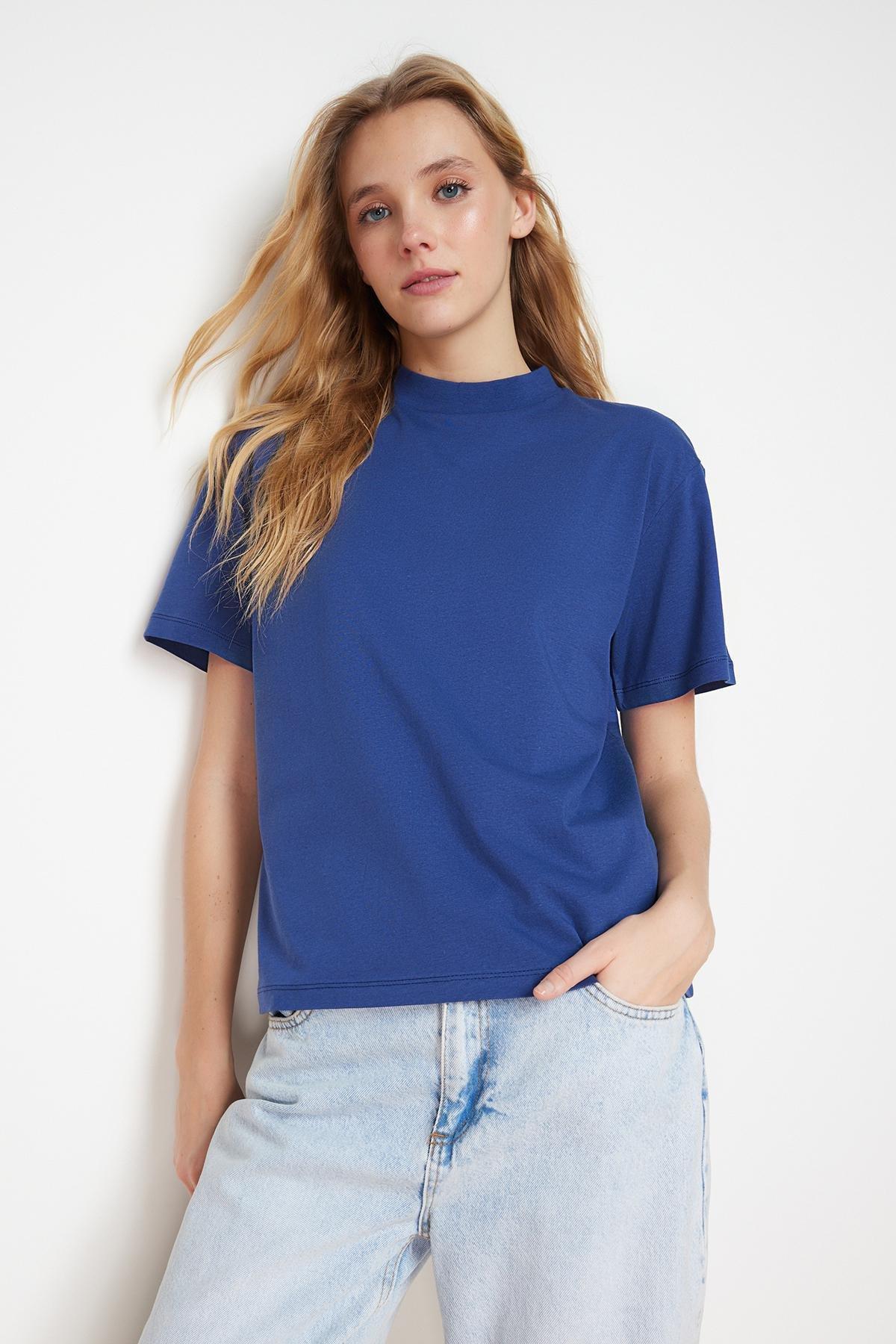 Navy Standing Collar T-Shirt, , large image number 2