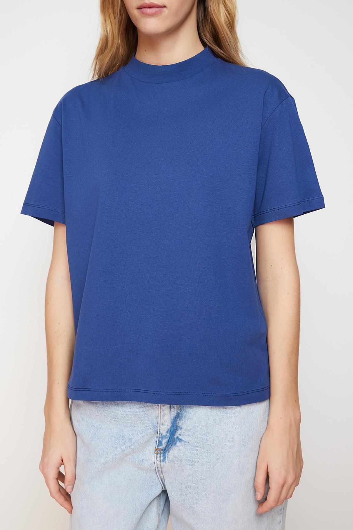 Navy Standing Collar T-Shirt, , large image number 3
