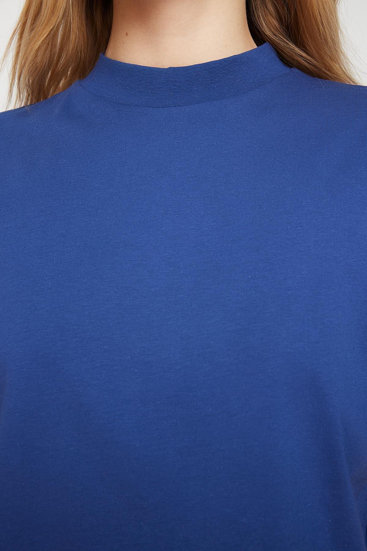 Navy Standing Collar T-Shirt, , large image number 4
