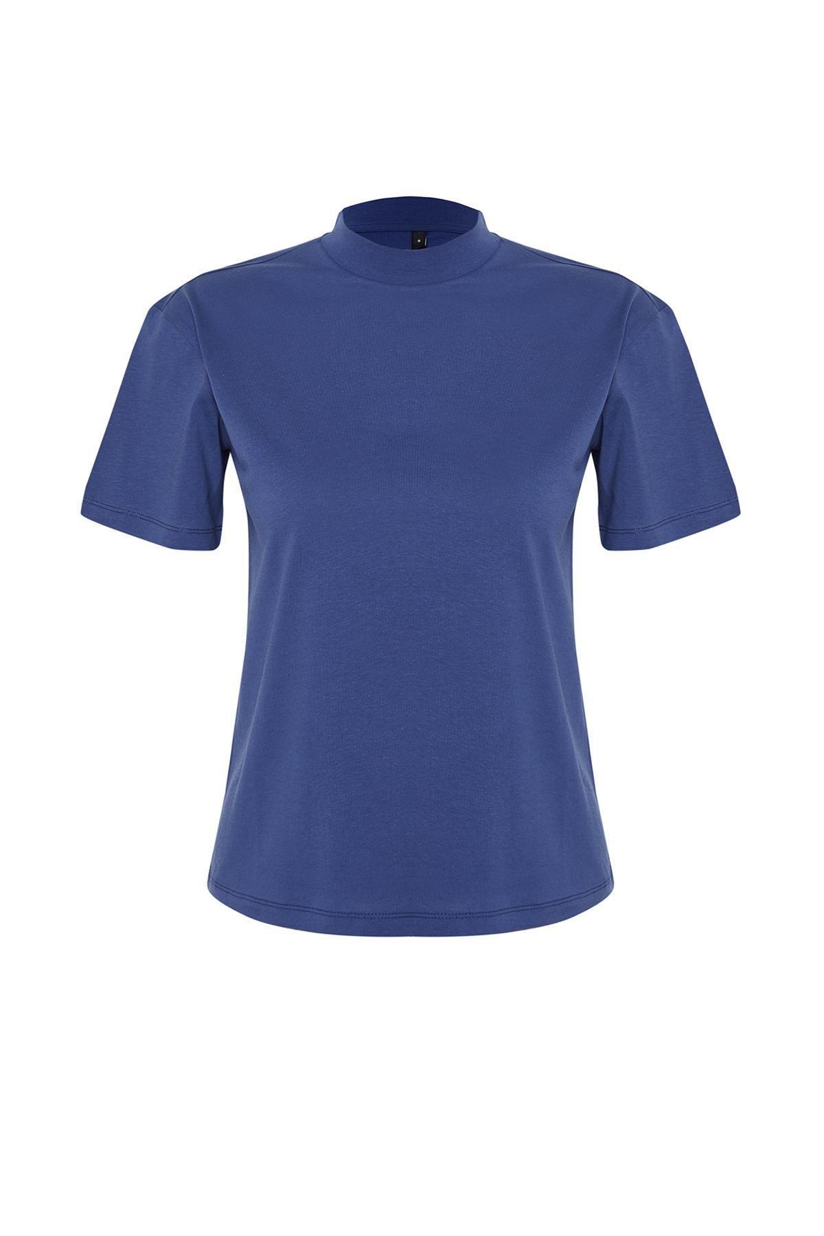Navy Standing Collar T-Shirt, , large image number 5